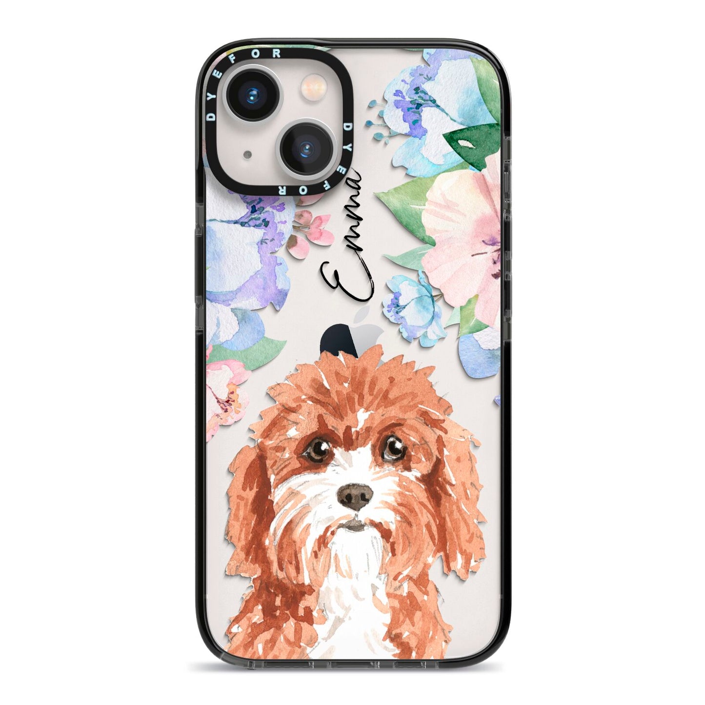 Personalised Cavapoo iPhone 13 Black Impact Case on Silver phone