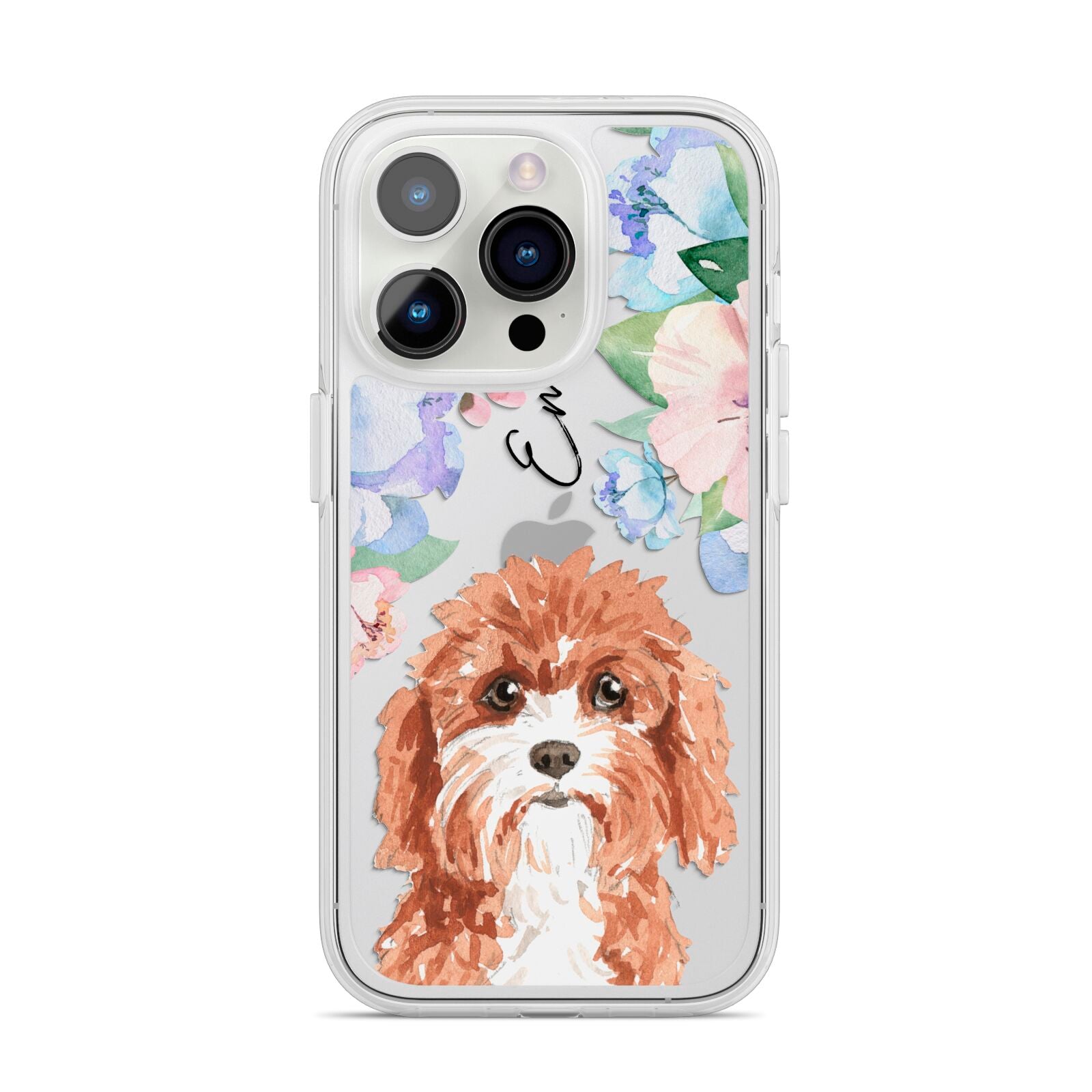 Personalised Cavapoo iPhone 14 Pro Clear Tough Case Silver