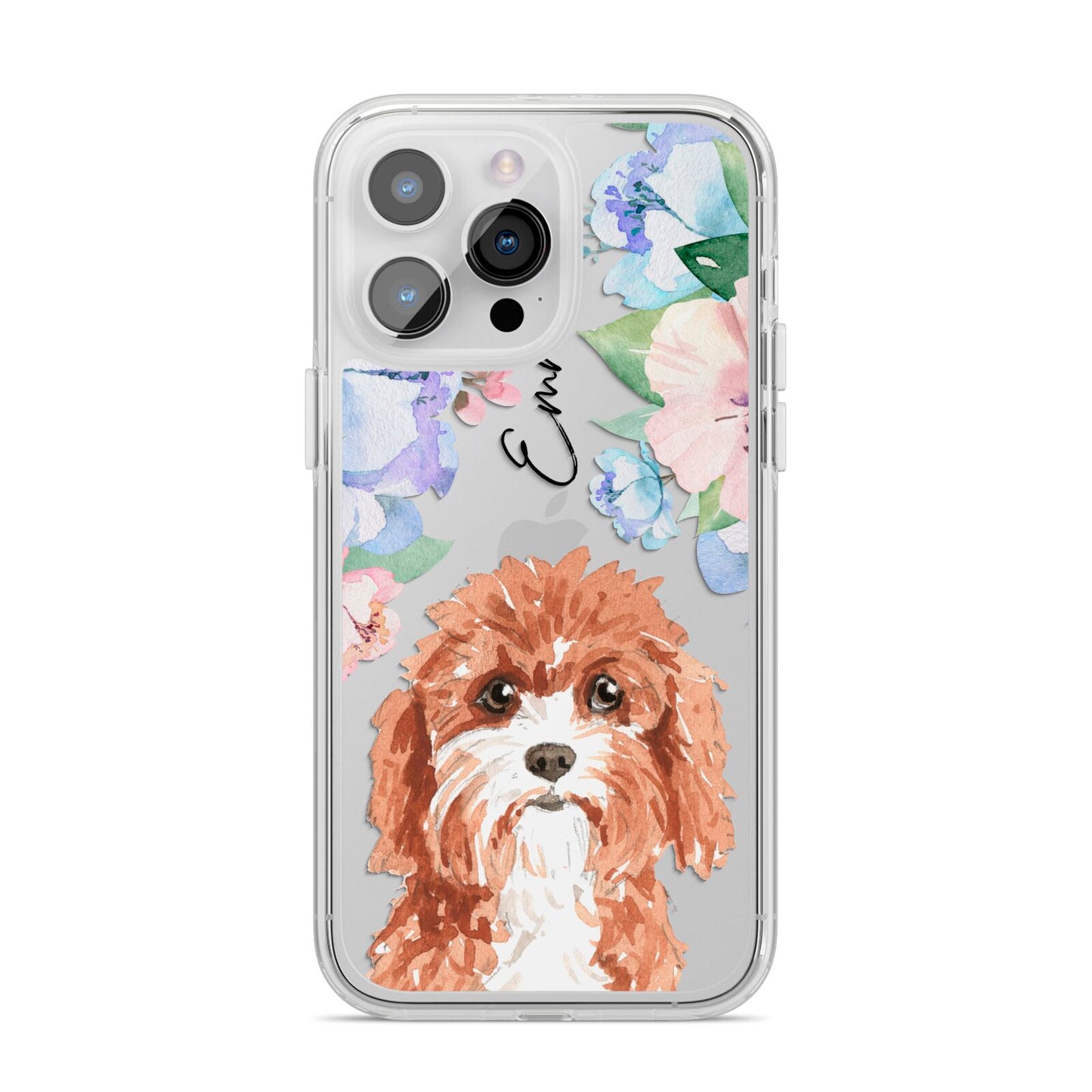 Personalised Cavapoo iPhone 14 Pro Max Clear Tough Case Silver