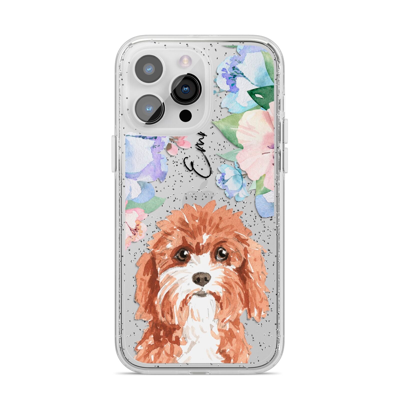 Personalised Cavapoo iPhone 14 Pro Max Glitter Tough Case Silver