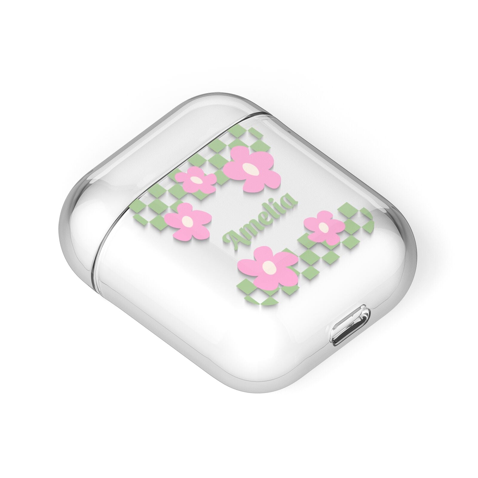 Personalised Check Floral AirPods Case Laid Flat