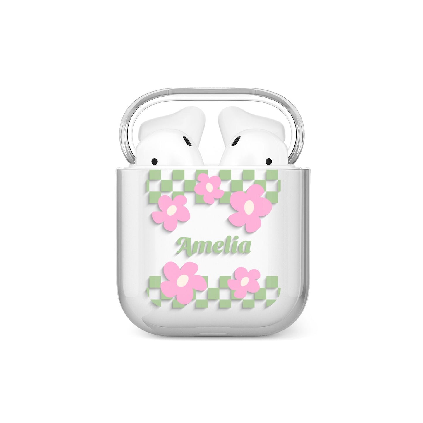 Personalised Check Floral AirPods Case