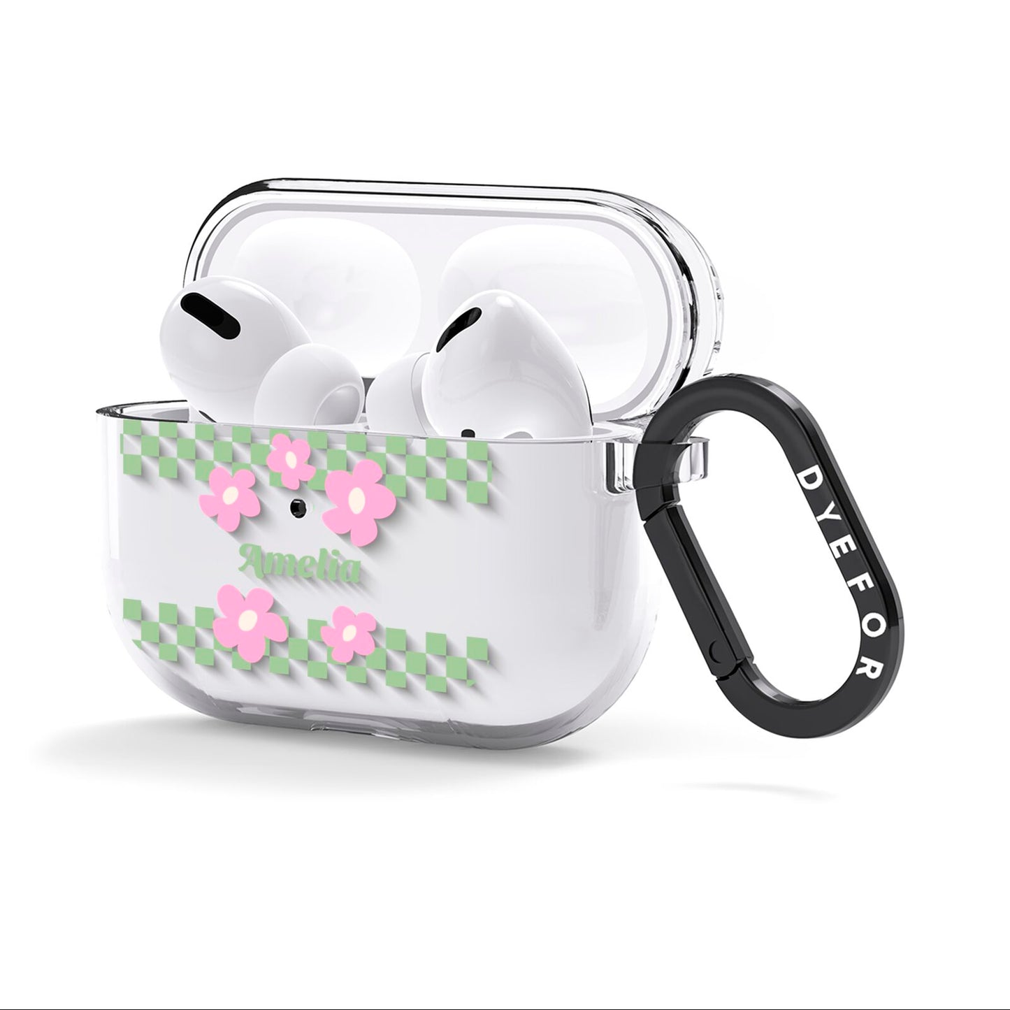 Personalised Check Floral AirPods Clear Case 3rd Gen Side Image