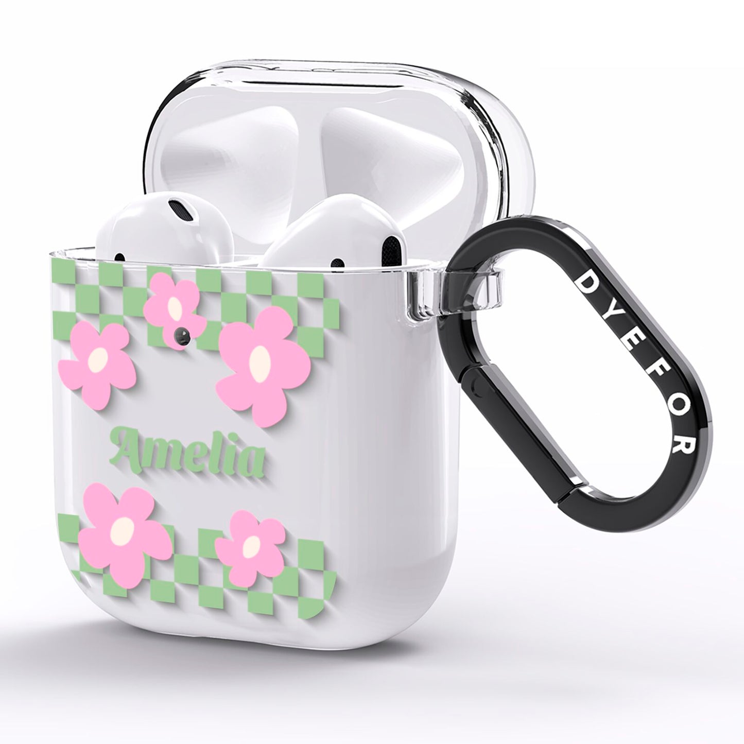 Personalised Check Floral AirPods Clear Case Side Image