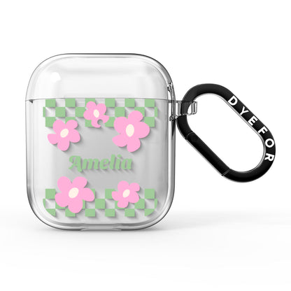 Personalised Check Floral AirPods Clear Case