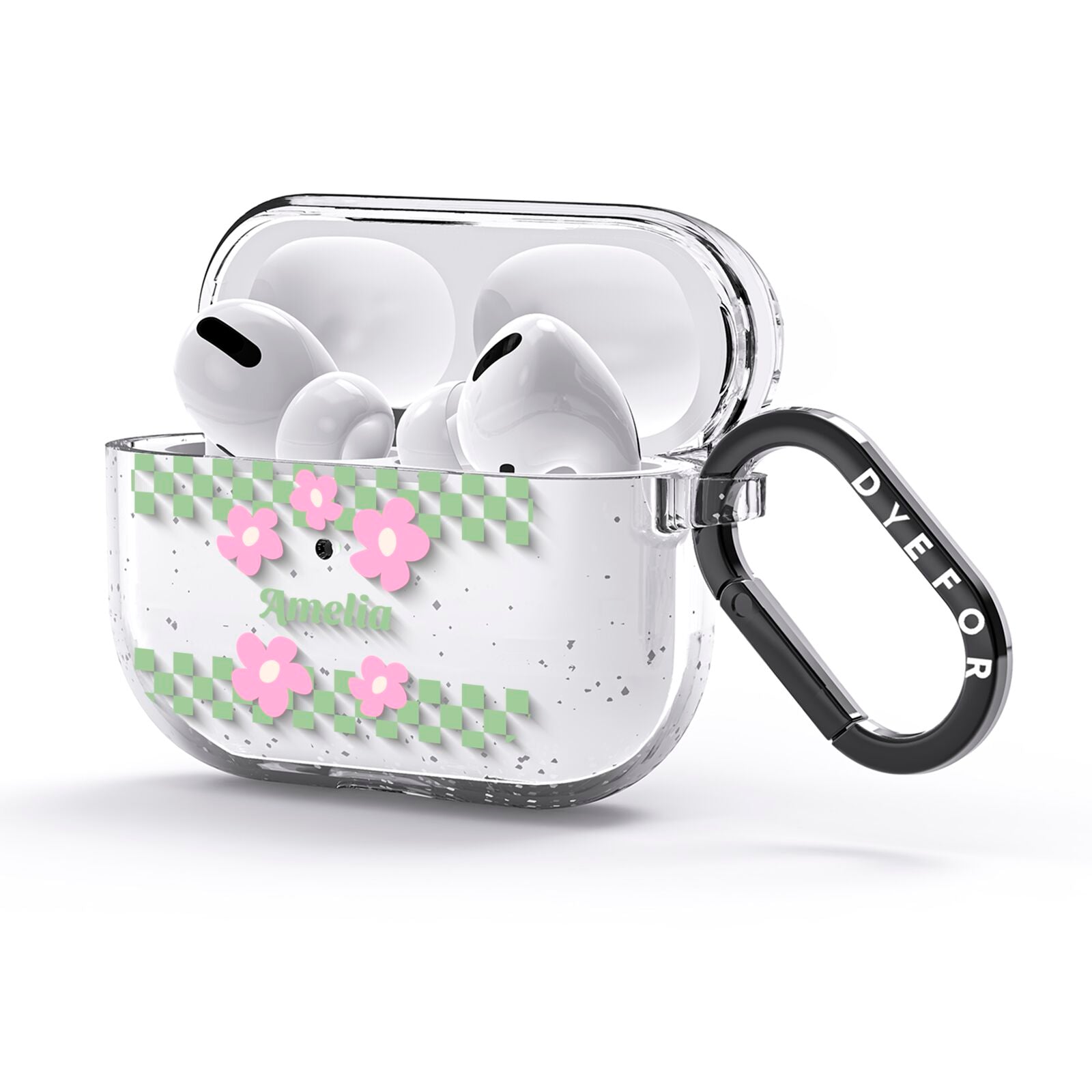 Personalised Check Floral AirPods Glitter Case 3rd Gen Side Image