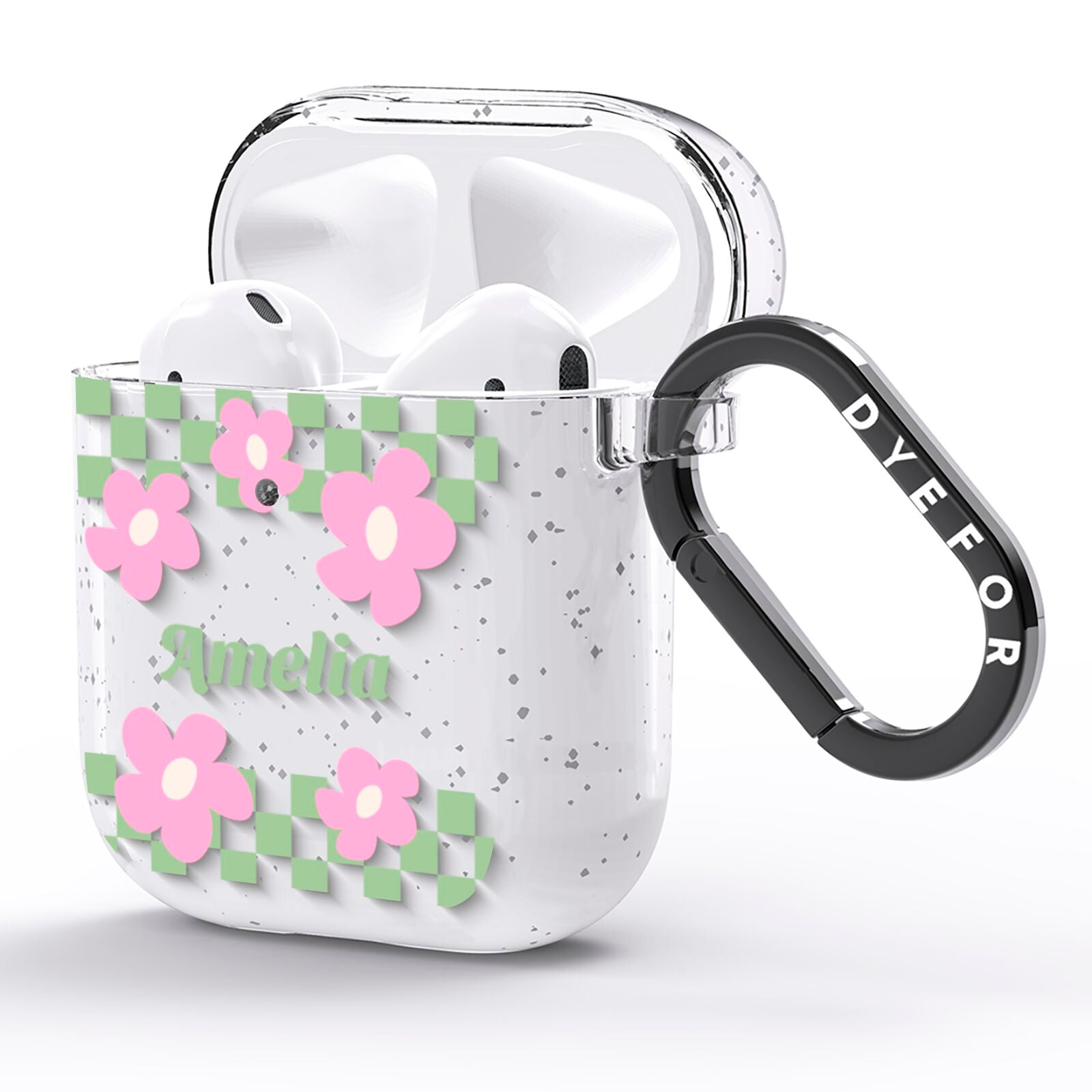 Personalised Check Floral AirPods Glitter Case Side Image