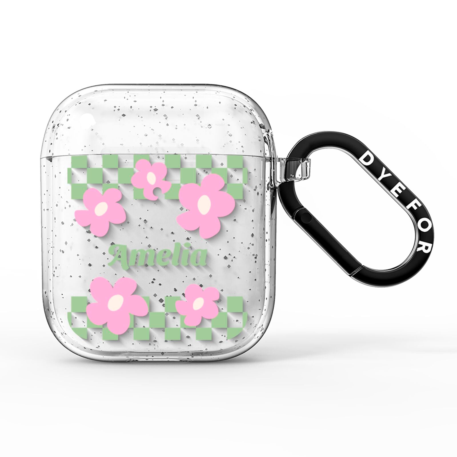 Personalised Check Floral AirPods Glitter Case