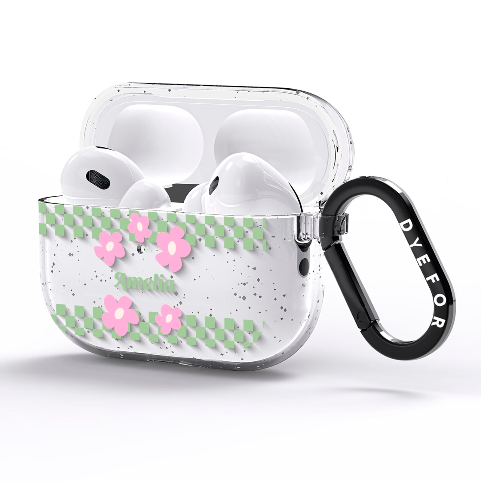 Personalised Check Floral AirPods Pro Glitter Case Side Image