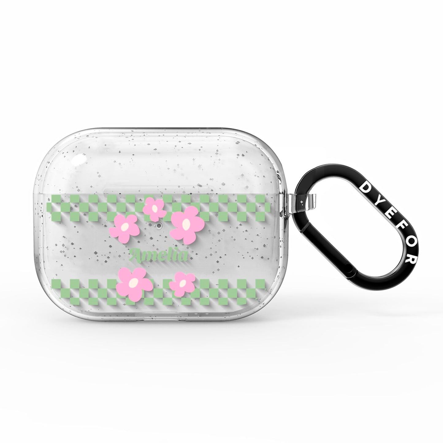 Personalised Check Floral AirPods Pro Glitter Case