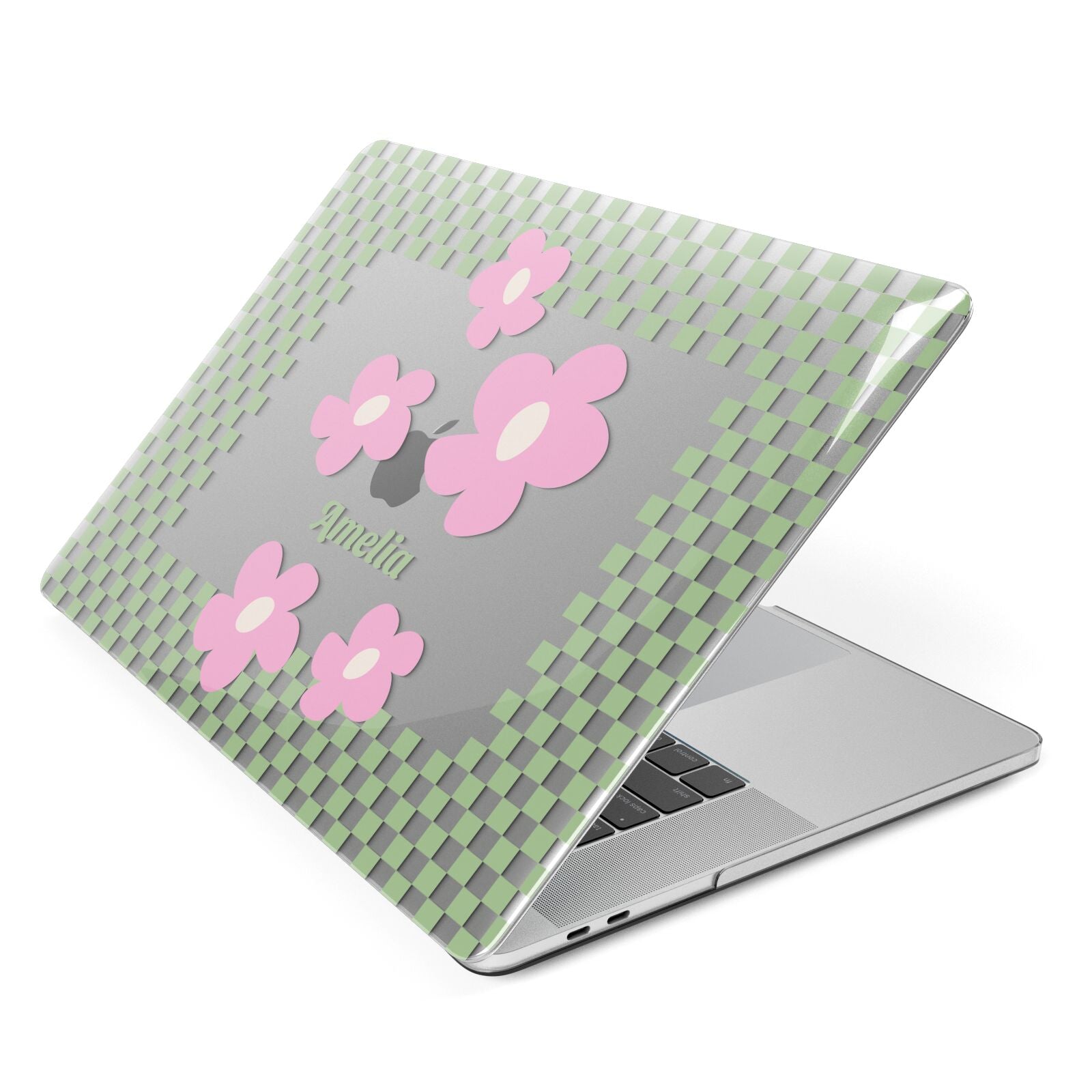 Personalised Check Floral Apple MacBook Case Side View