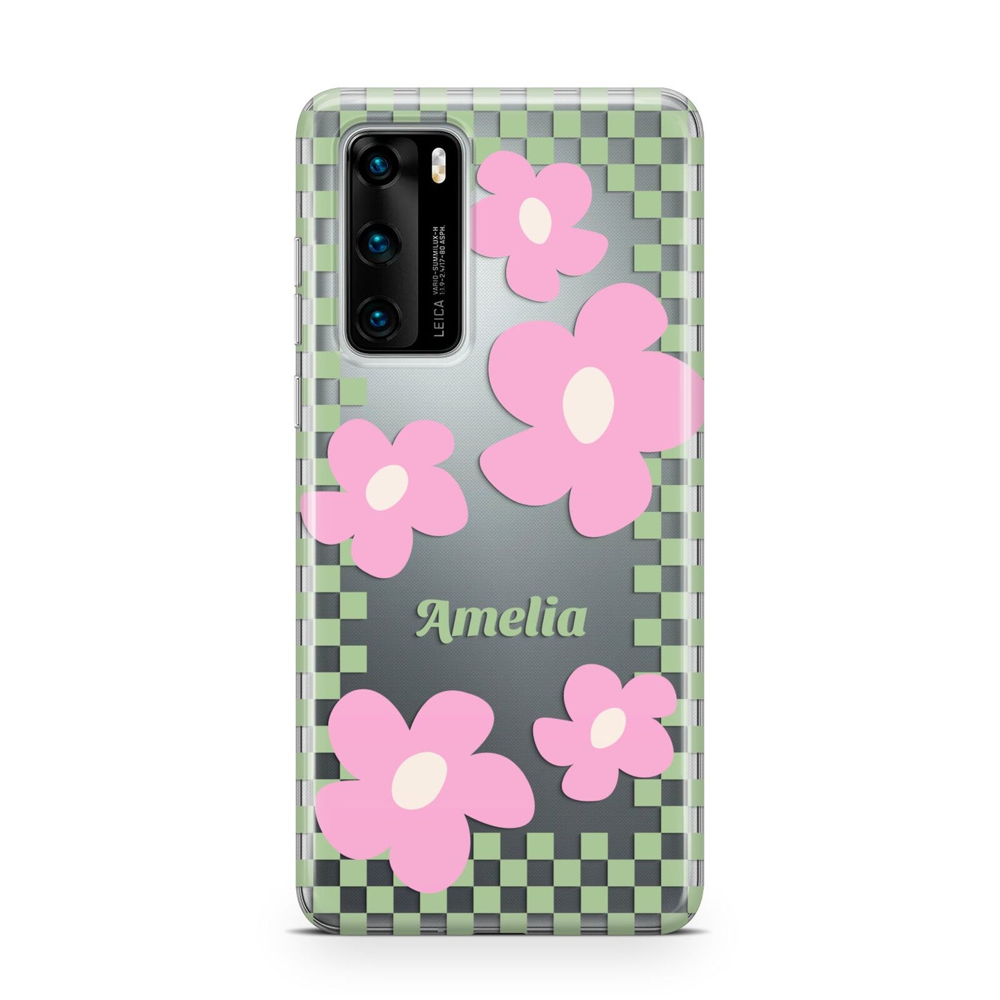 Personalised Check Floral Huawei P40 Phone Case