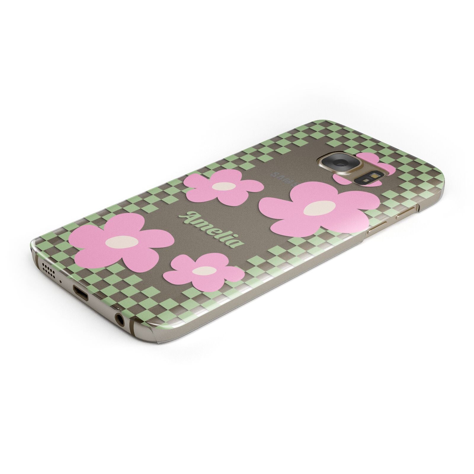 Personalised Check Floral Protective Samsung Galaxy Case Angled Image