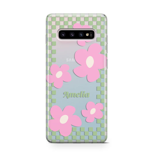 Personalised Check Floral Protective Samsung Galaxy Case