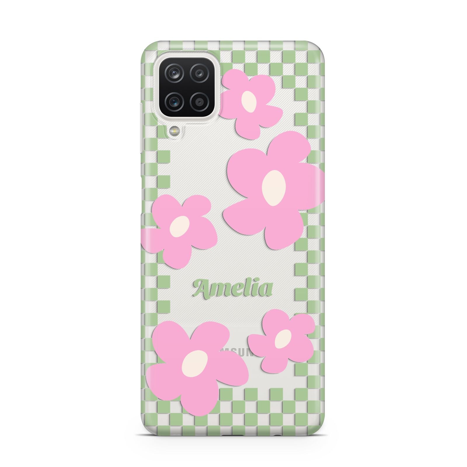 Personalised Check Floral Samsung A12 Case