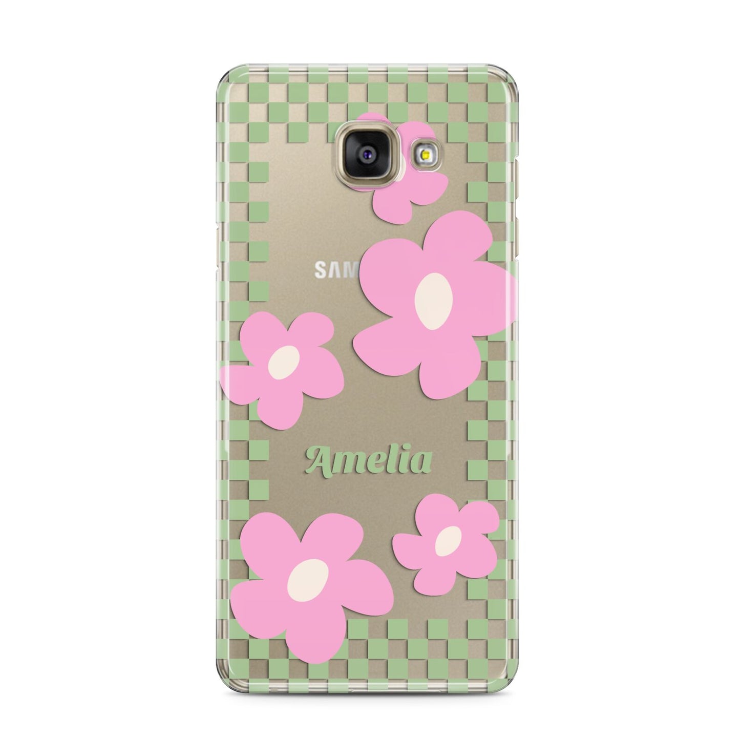 Personalised Check Floral Samsung Galaxy A3 2016 Case on gold phone