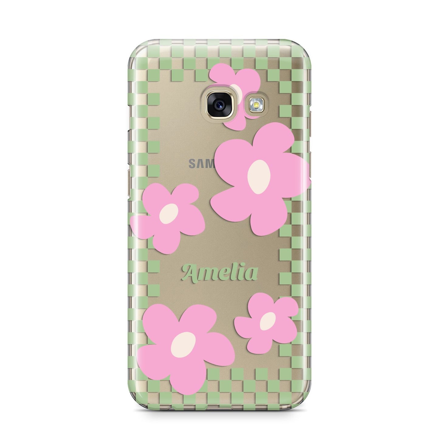 Personalised Check Floral Samsung Galaxy A3 2017 Case on gold phone