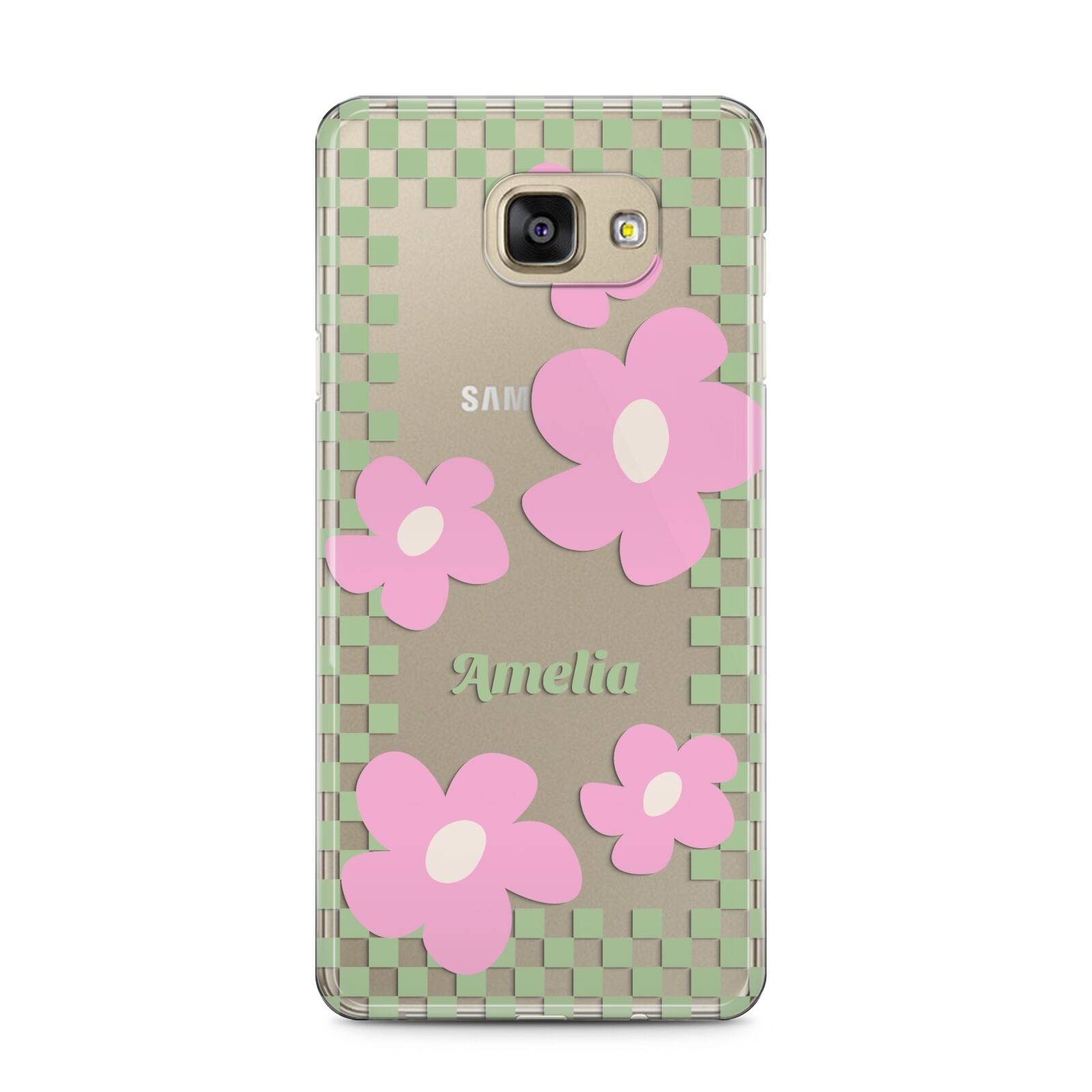 Personalised Check Floral Samsung Galaxy A5 2016 Case on gold phone