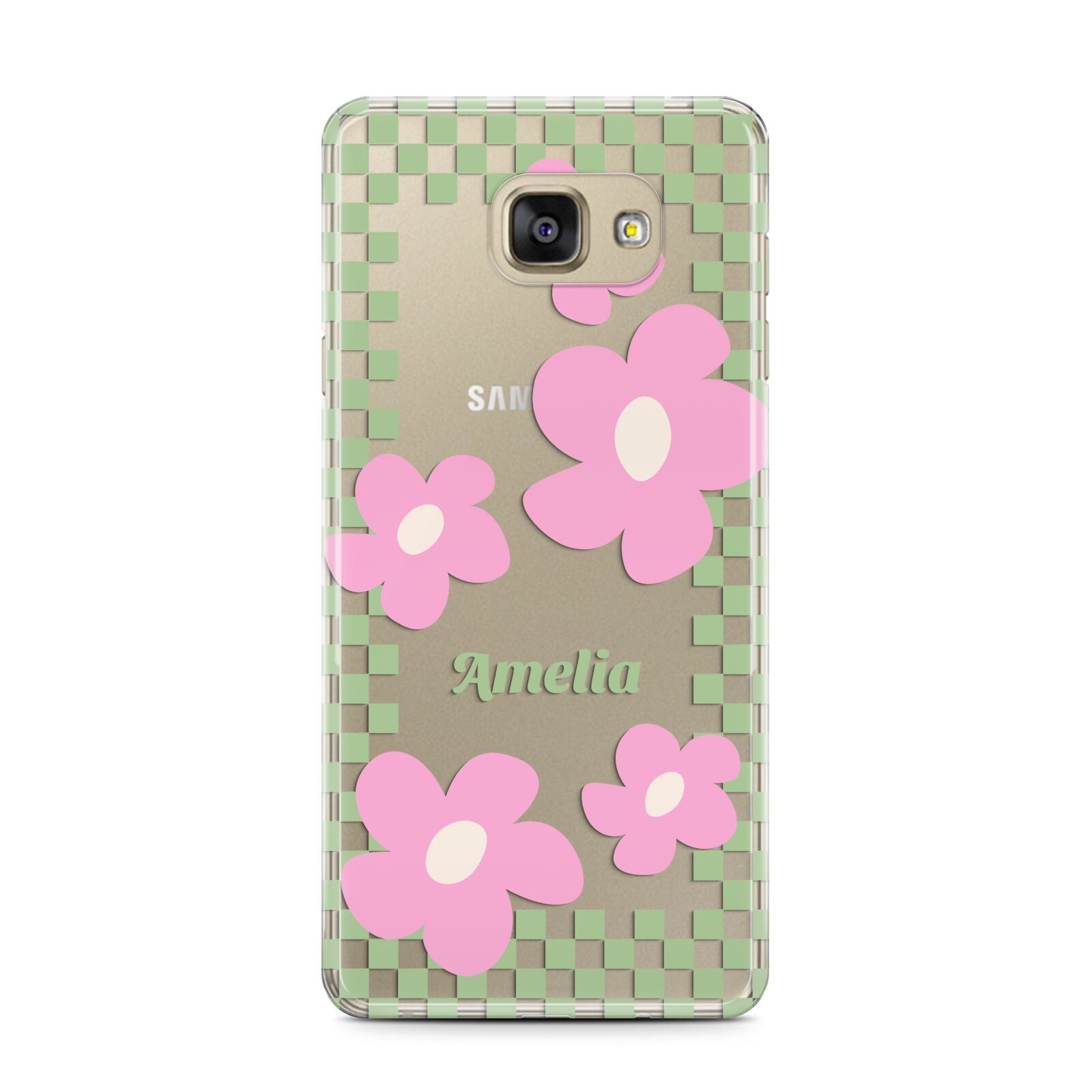 Personalised Check Floral Samsung Galaxy A7 2016 Case on gold phone