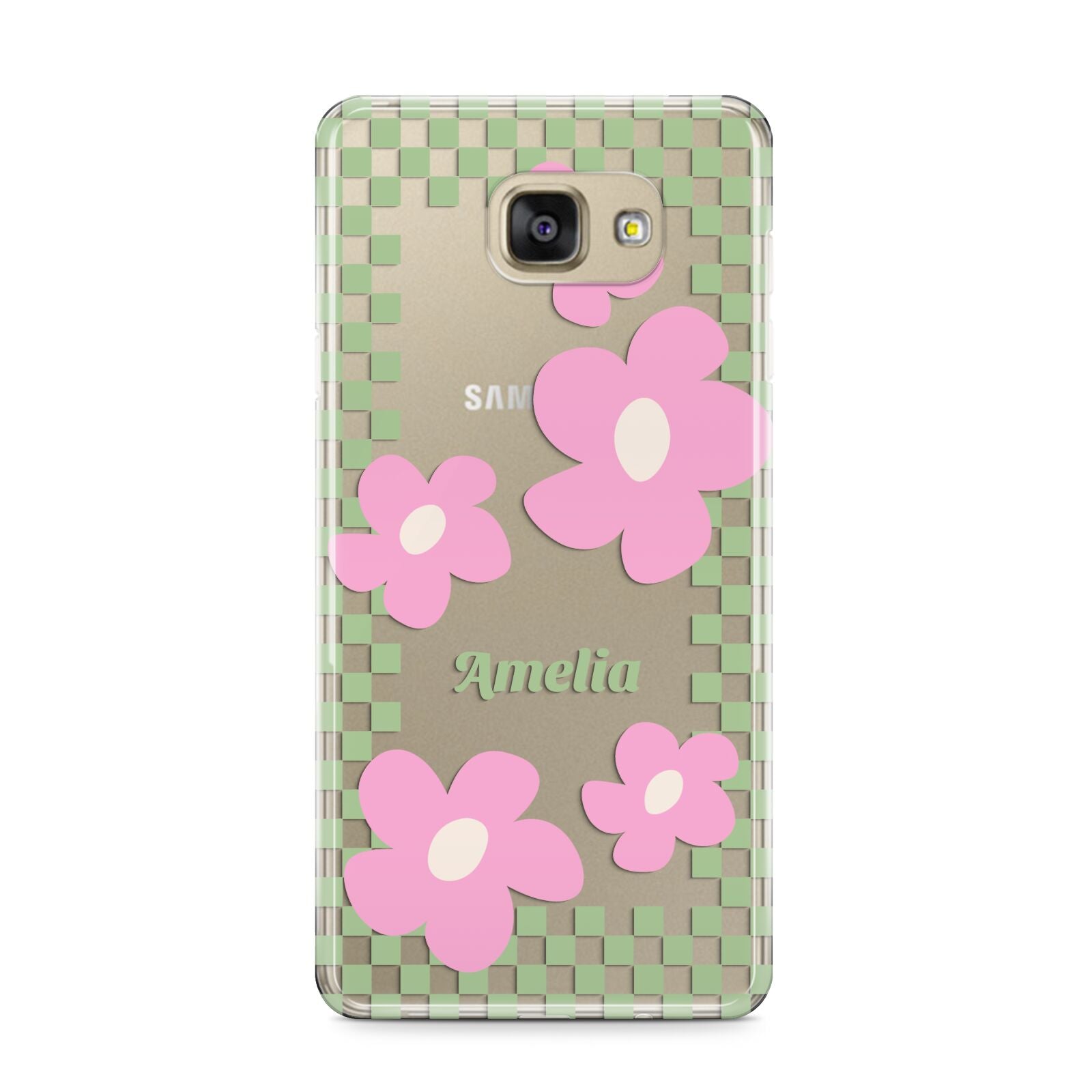 Personalised Check Floral Samsung Galaxy A9 2016 Case on gold phone