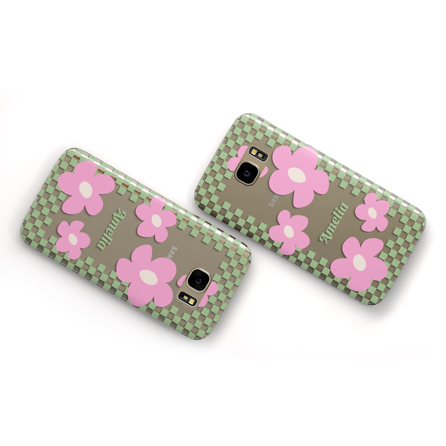 Personalised Check Floral Samsung Galaxy Case Flat Overview