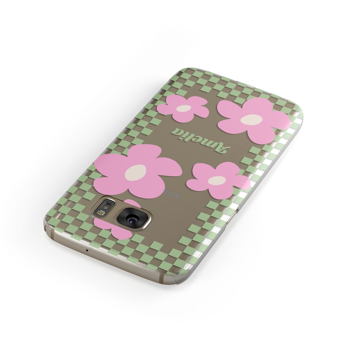 Personalised Check Floral Samsung Galaxy Case Front Close Up