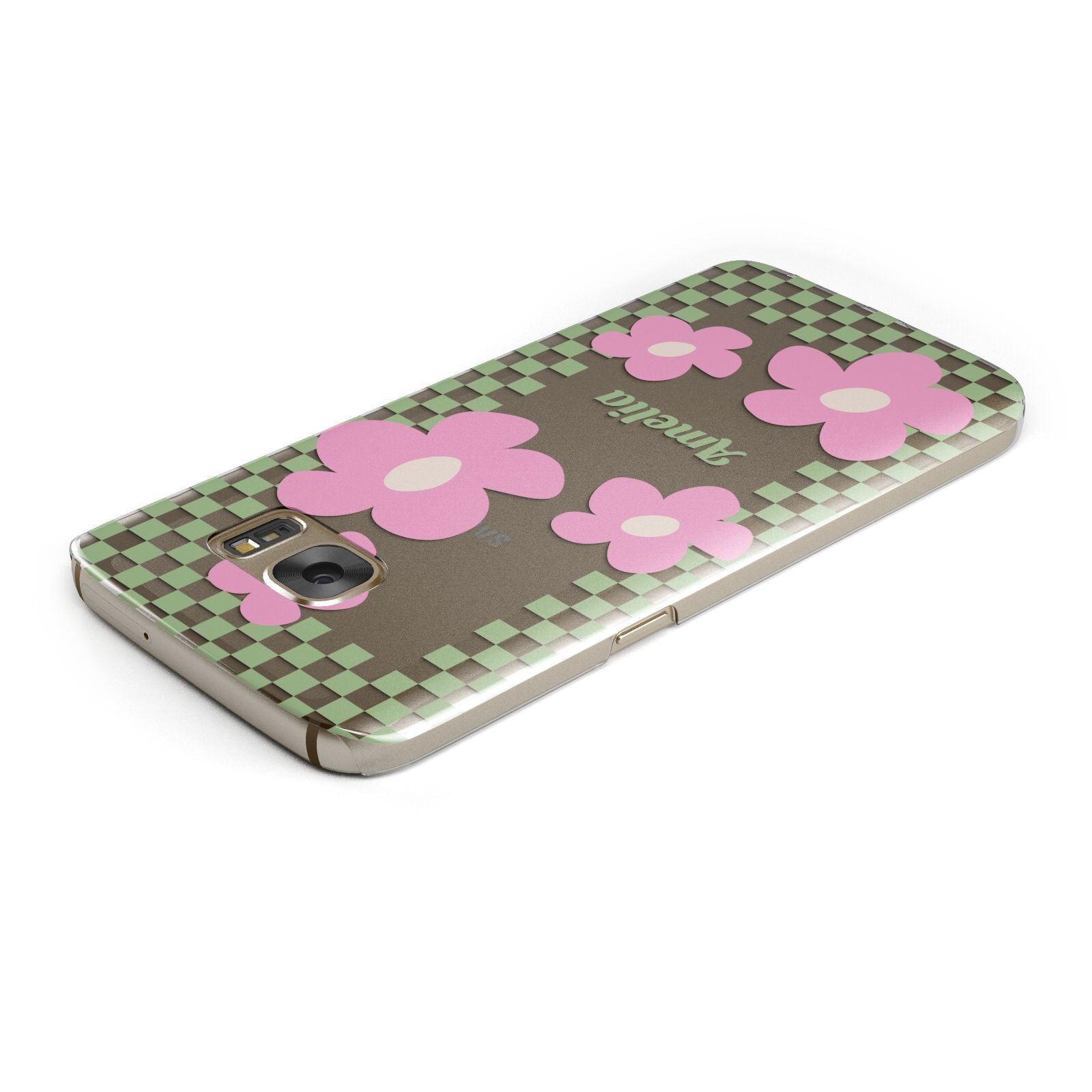 Personalised Check Floral Samsung Galaxy Case Top Cutout