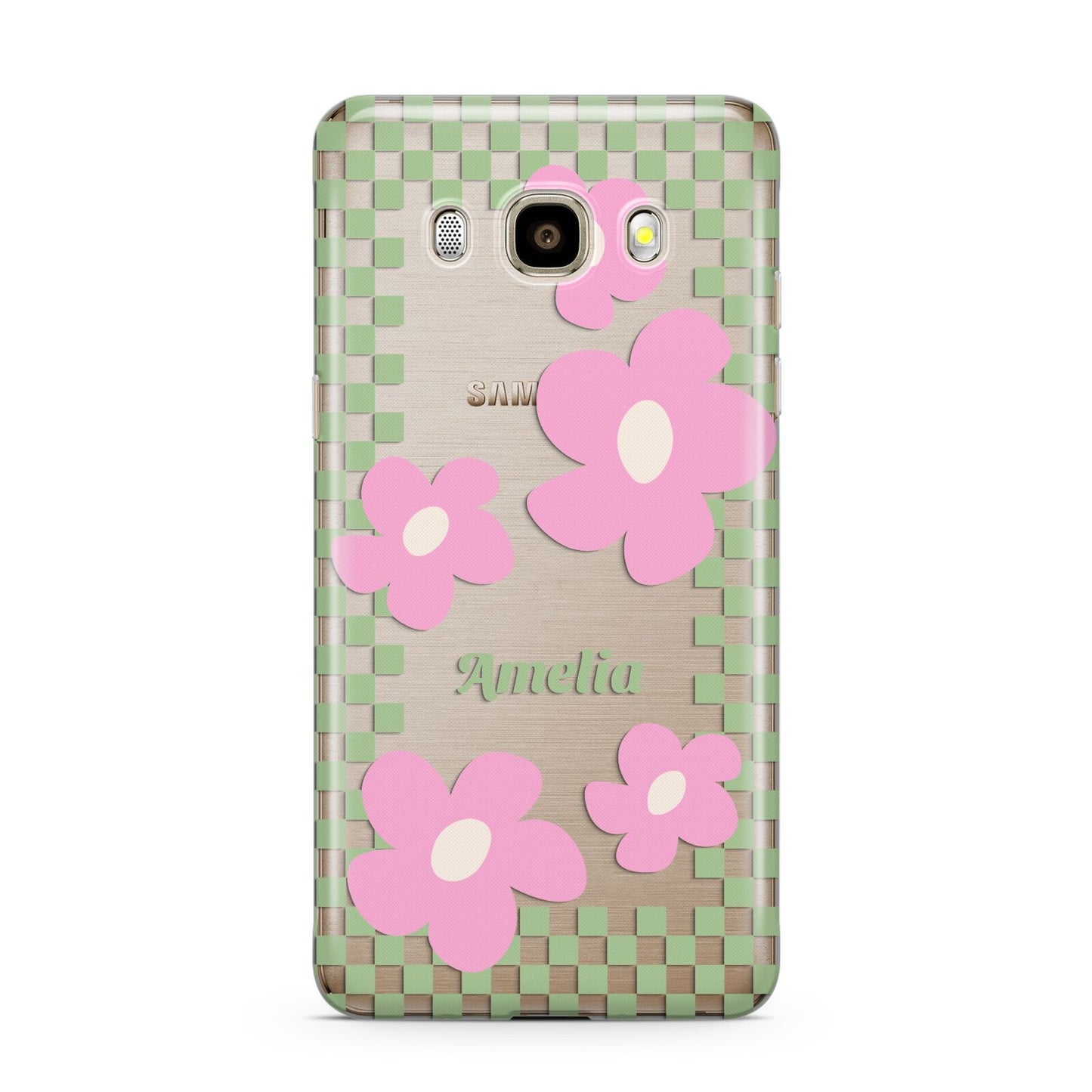 Personalised Check Floral Samsung Galaxy J7 2016 Case on gold phone