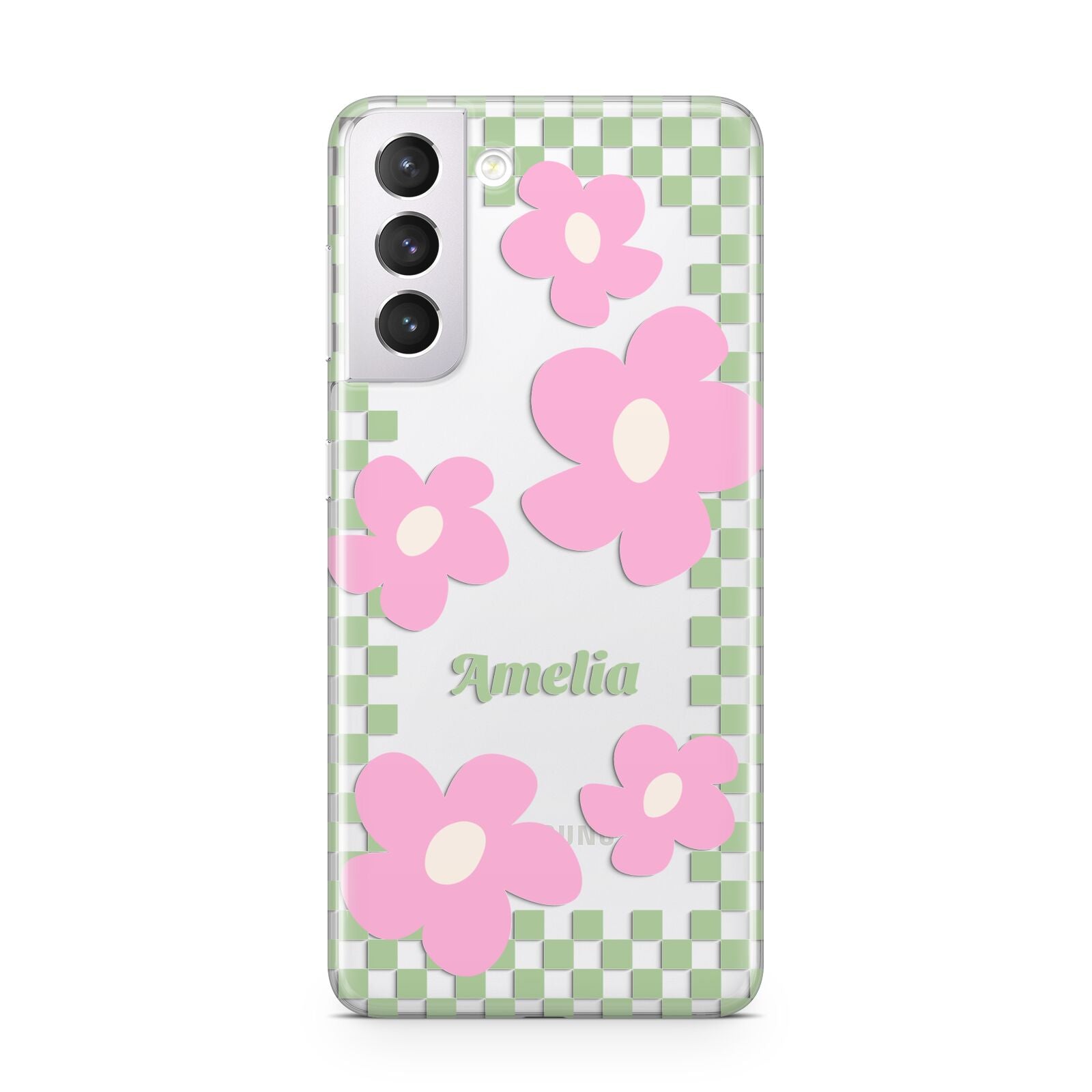 Personalised Check Floral Samsung S21 Case