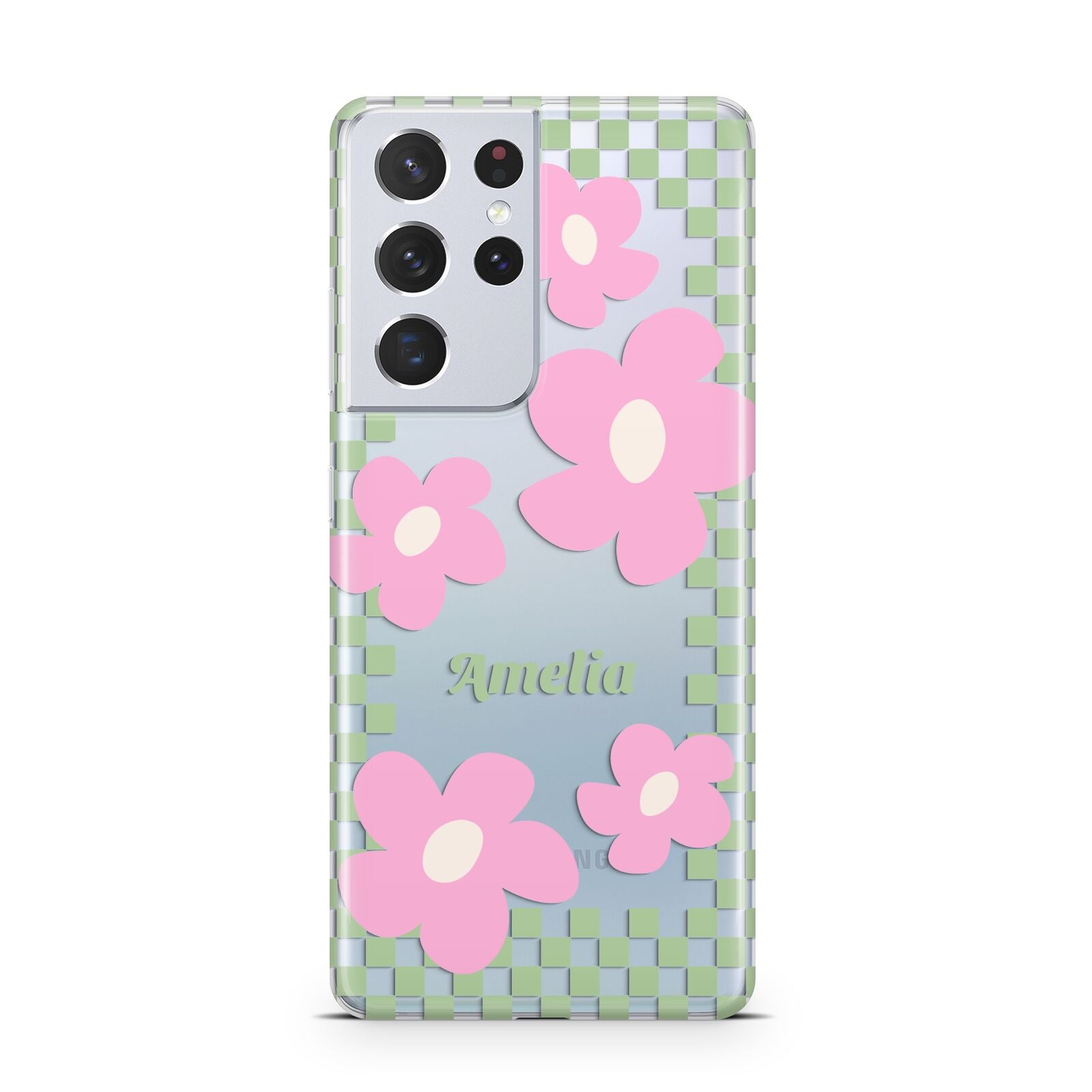 Personalised Check Floral Samsung S21 Ultra Case