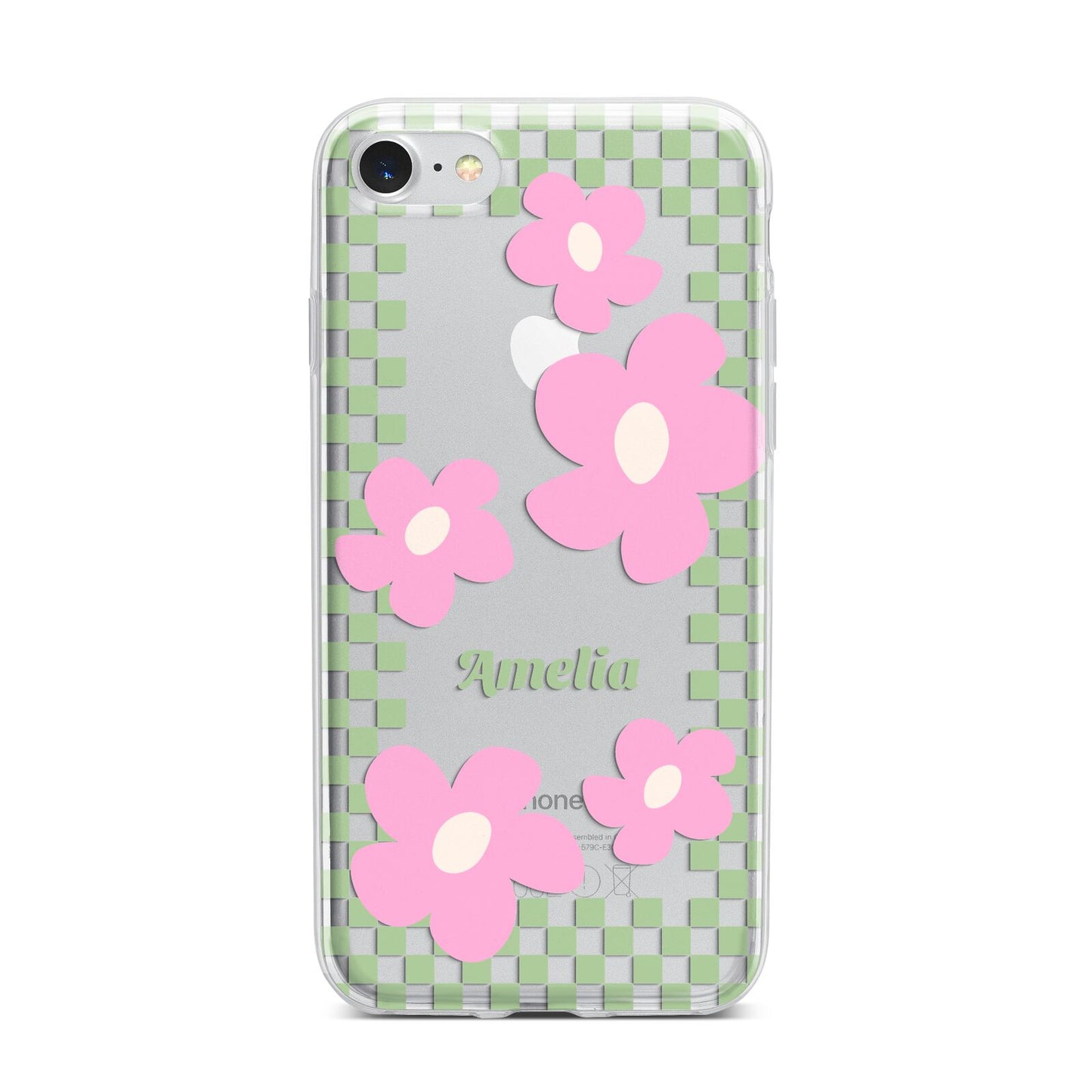 Personalised Check Floral iPhone 7 Bumper Case on Silver iPhone