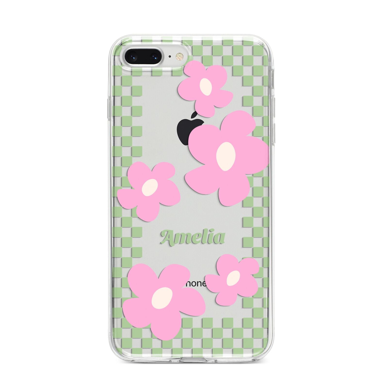 Personalised Check Floral iPhone 8 Plus Bumper Case on Silver iPhone