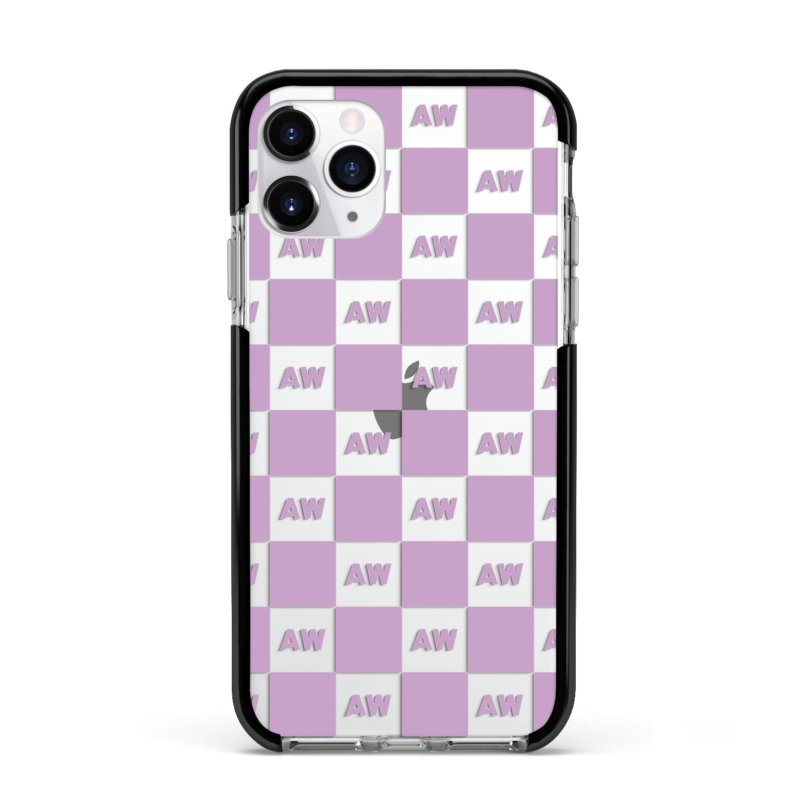 Personalised Check Grid Apple iPhone 11 Pro in Silver with Black Impact Case