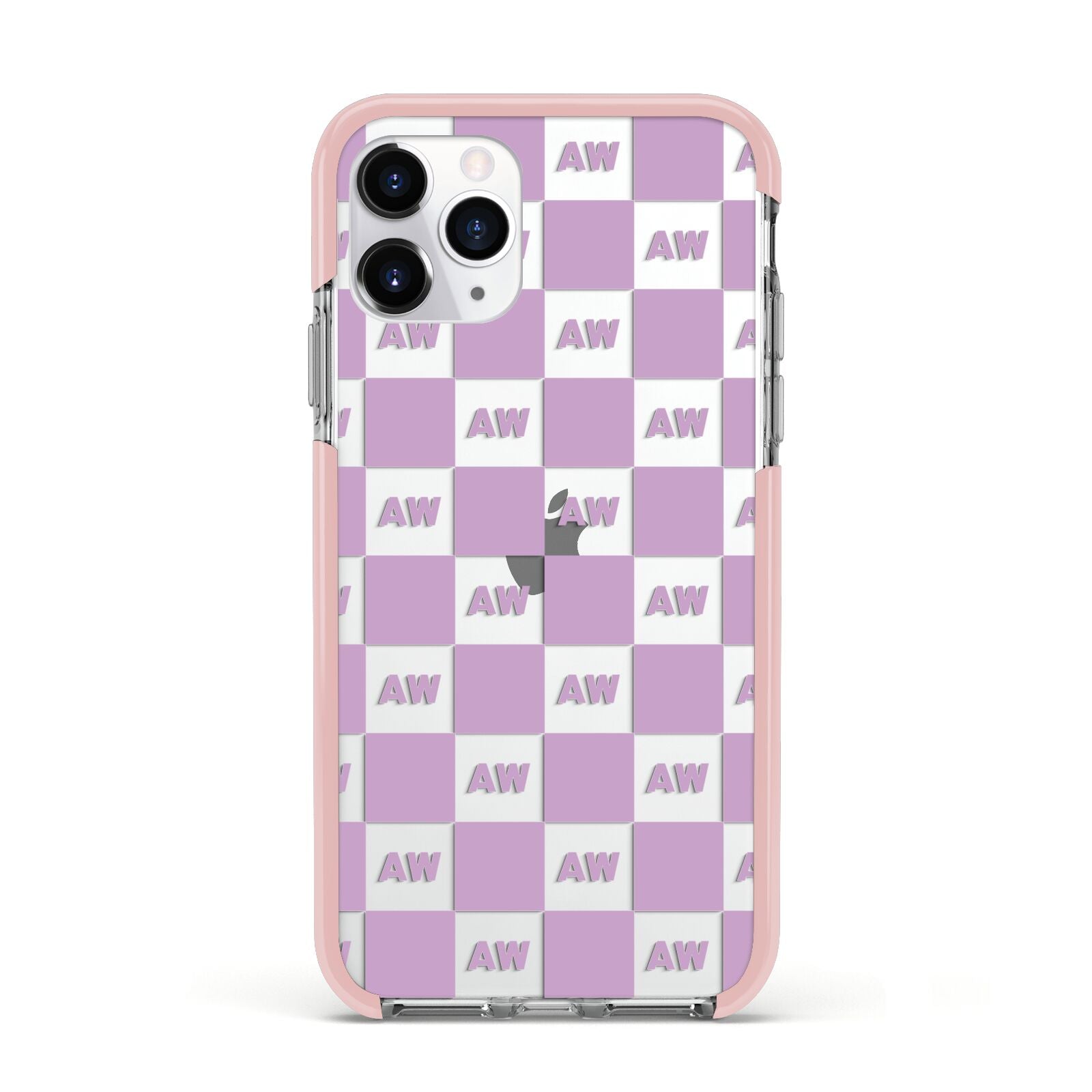 Personalised Check Grid Apple iPhone 11 Pro in Silver with Pink Impact Case