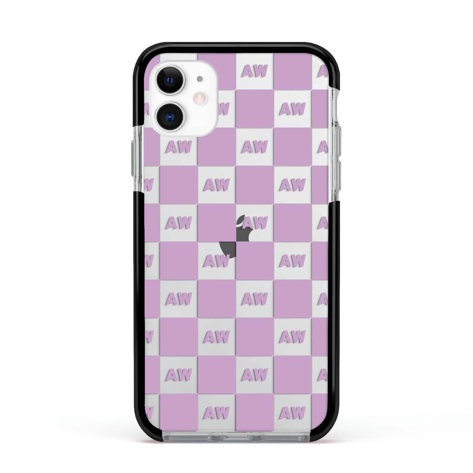 Personalised Check Grid Apple iPhone 11 in White with Black Impact Case