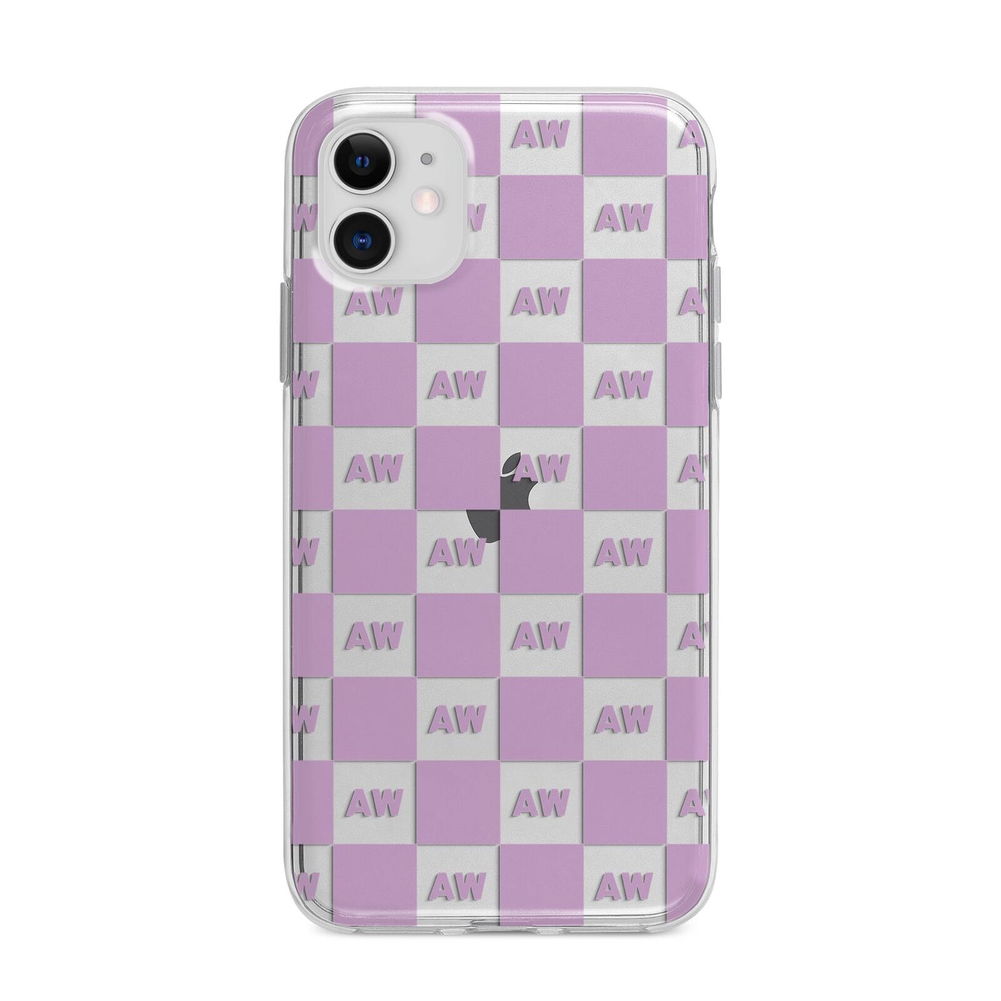 Personalised Check Grid Apple iPhone 11 in White with Bumper Case