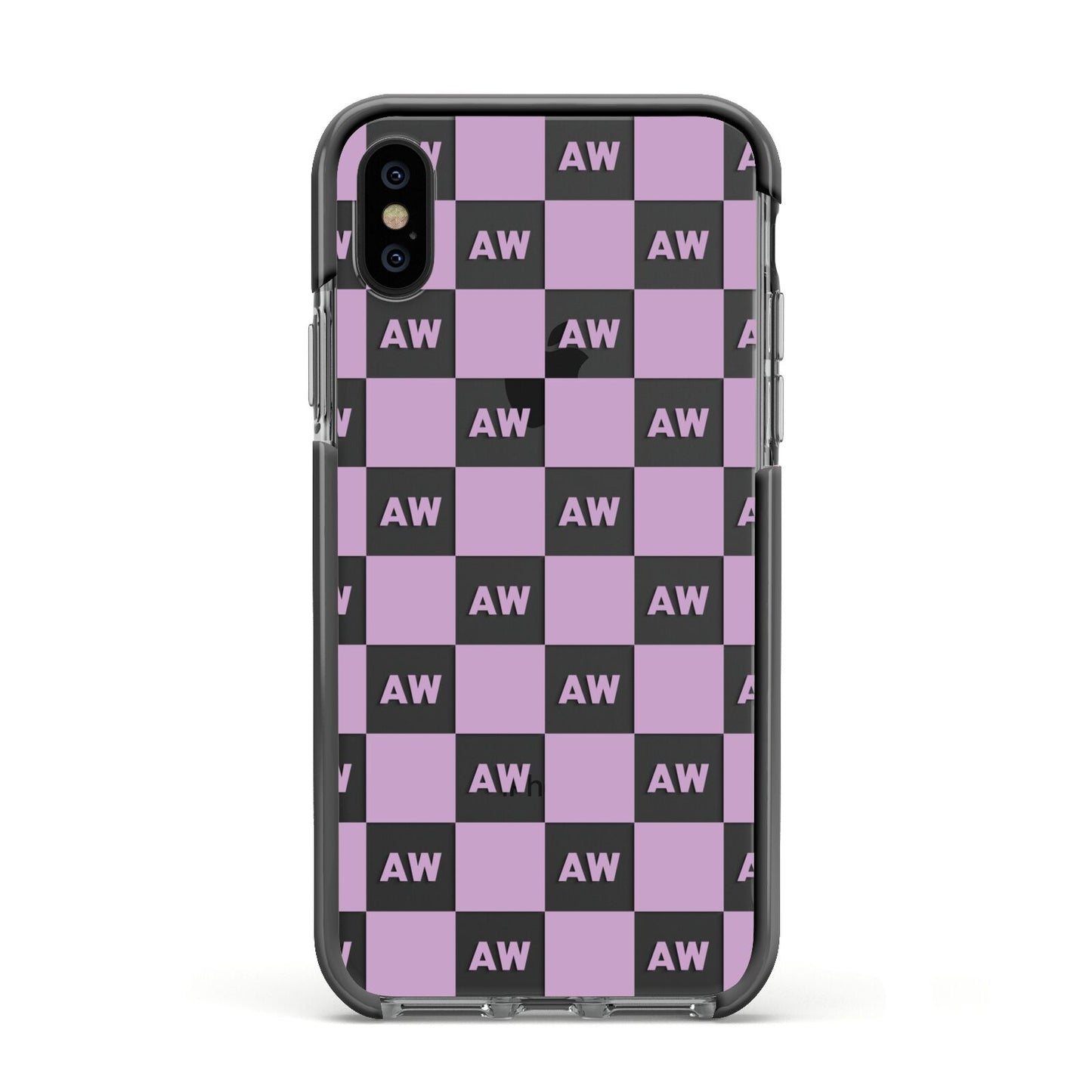 Personalised Check Grid Apple iPhone Xs Impact Case Black Edge on Black Phone