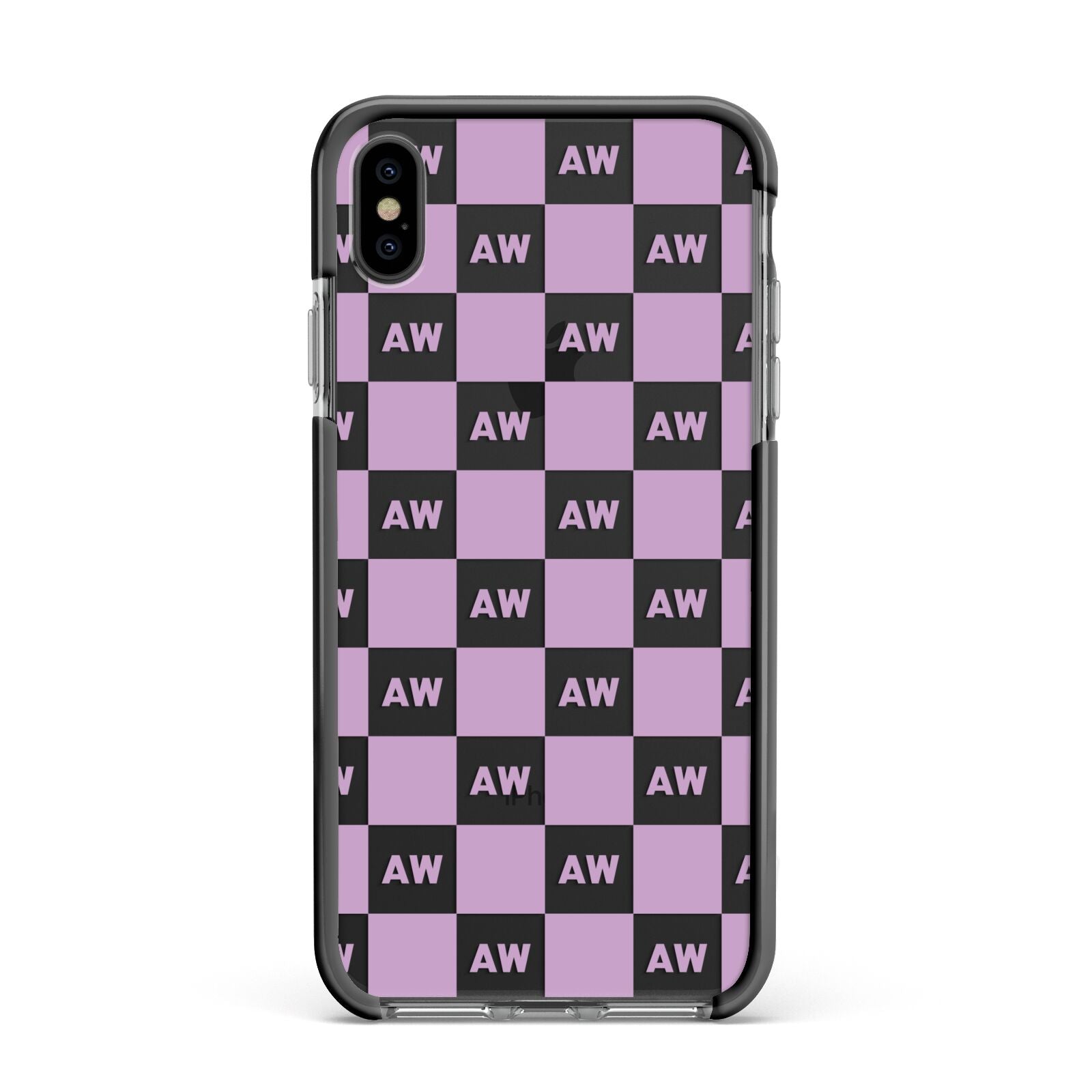 Personalised Check Grid Apple iPhone Xs Max Impact Case Black Edge on Black Phone