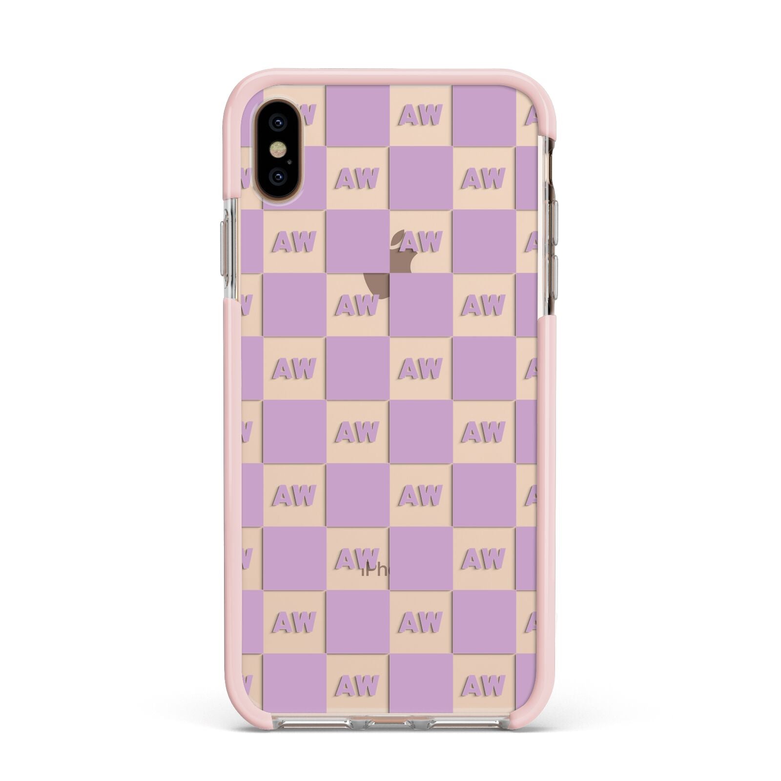 Personalised Check Grid Apple iPhone Xs Max Impact Case Pink Edge on Gold Phone