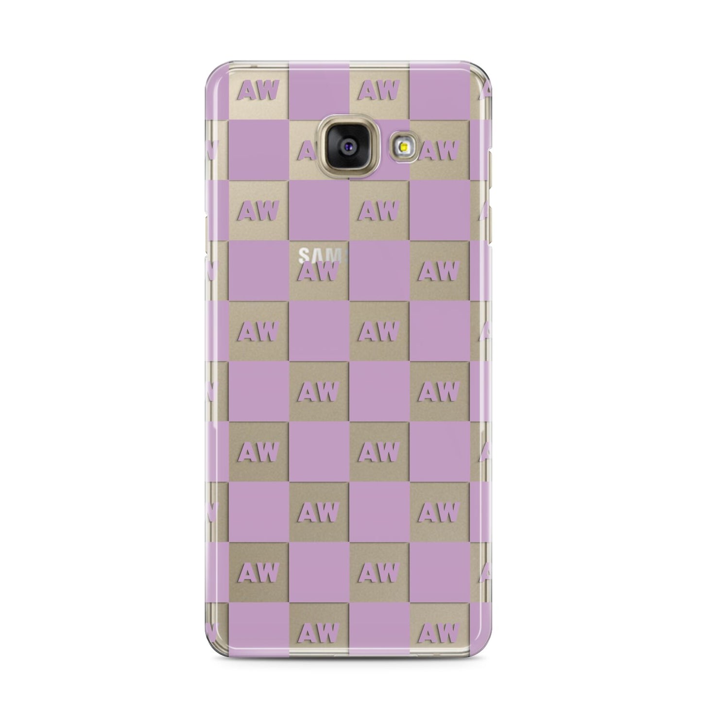 Personalised Check Grid Samsung Galaxy A3 2016 Case on gold phone