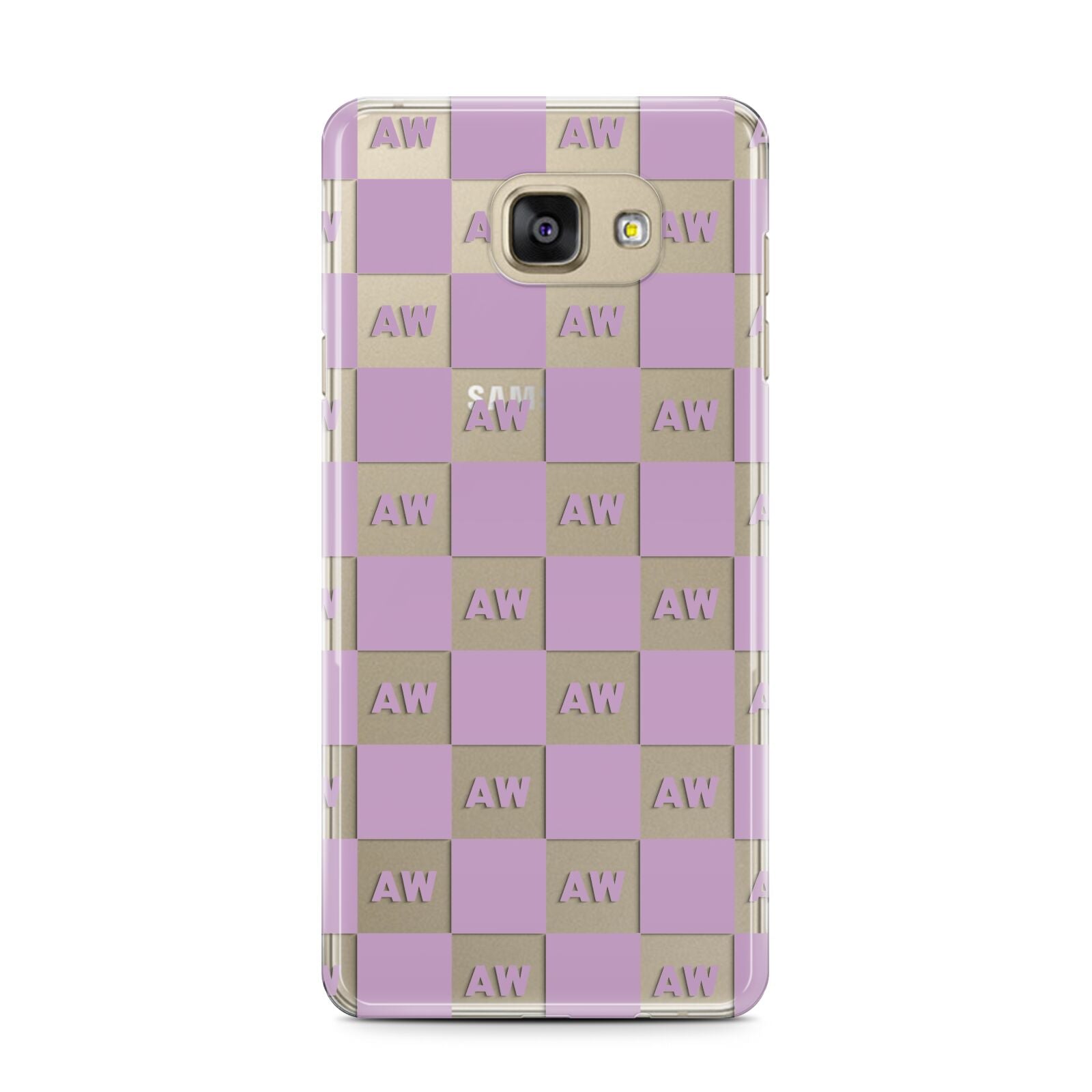Personalised Check Grid Samsung Galaxy A7 2016 Case on gold phone