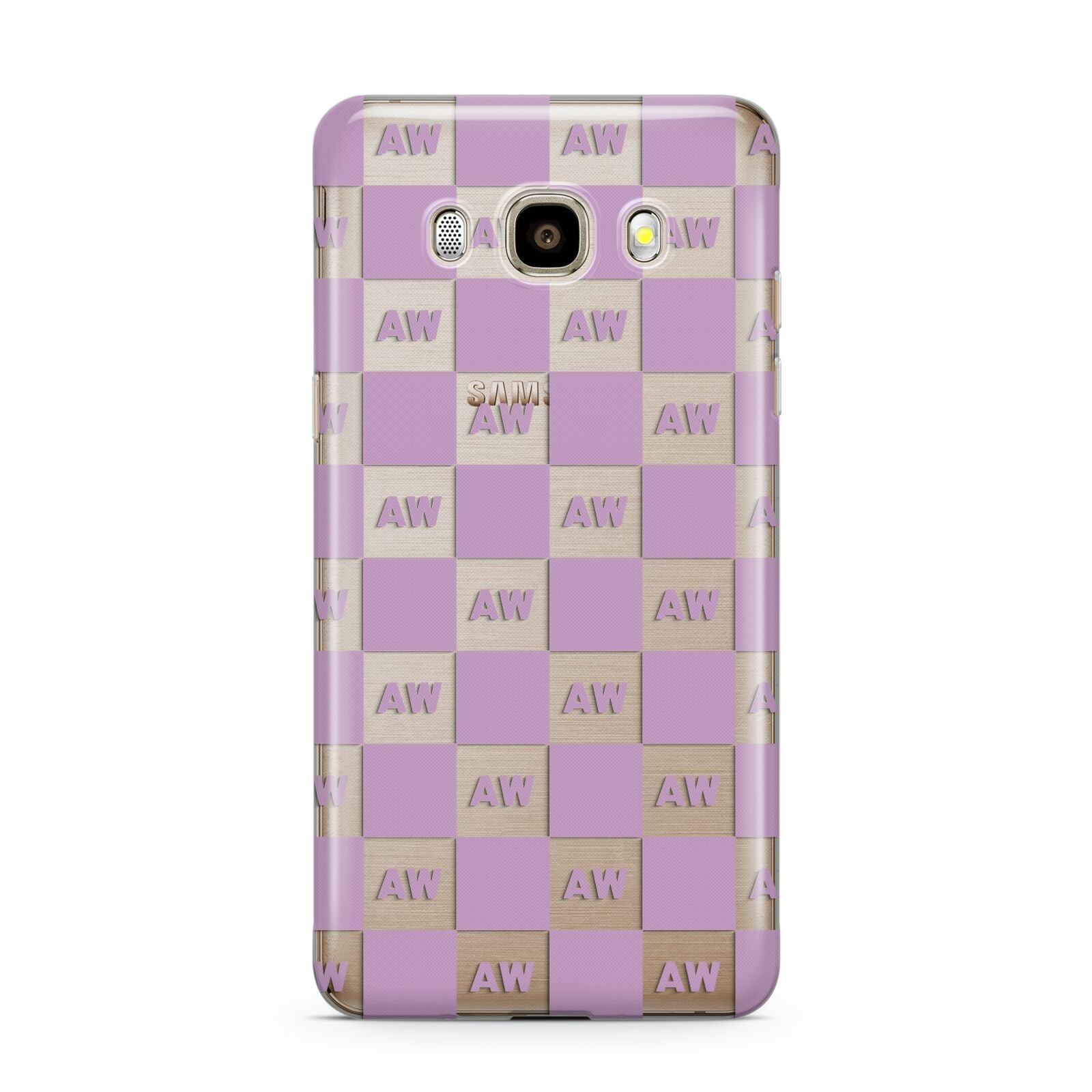 Personalised Check Grid Samsung Galaxy J7 2016 Case on gold phone