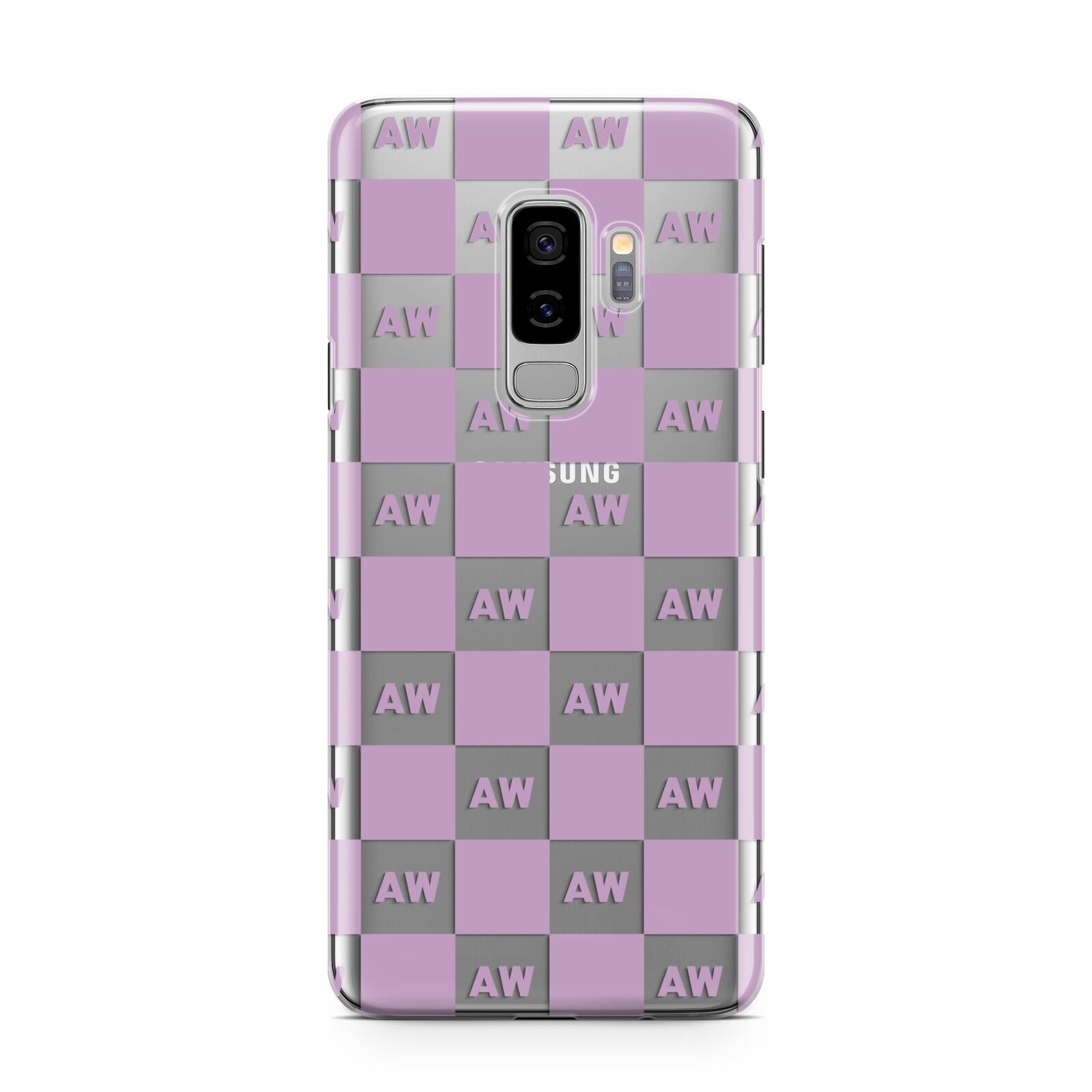 Personalised Check Grid Samsung Galaxy S9 Plus Case on Silver phone