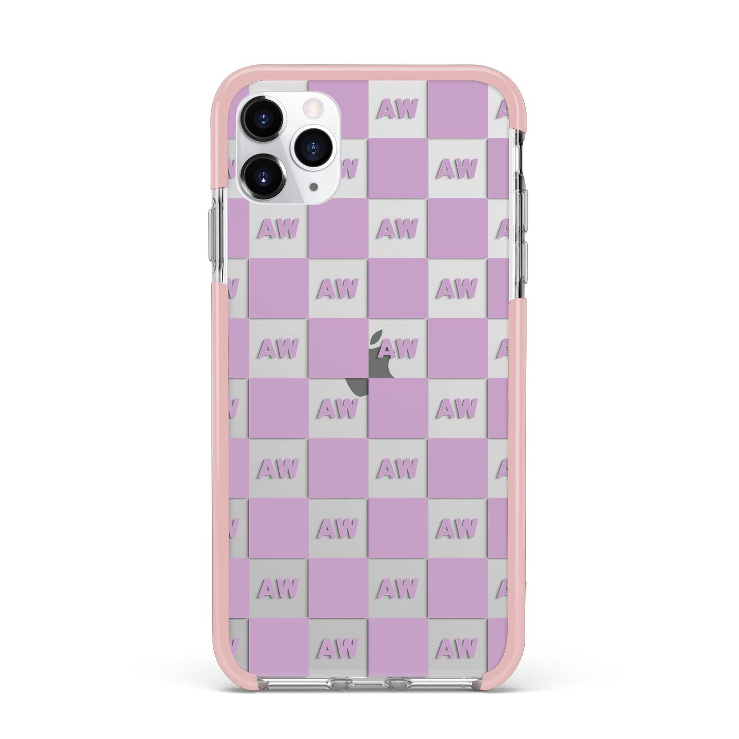 Personalised Check Grid iPhone 11 Pro Max Impact Pink Edge Case