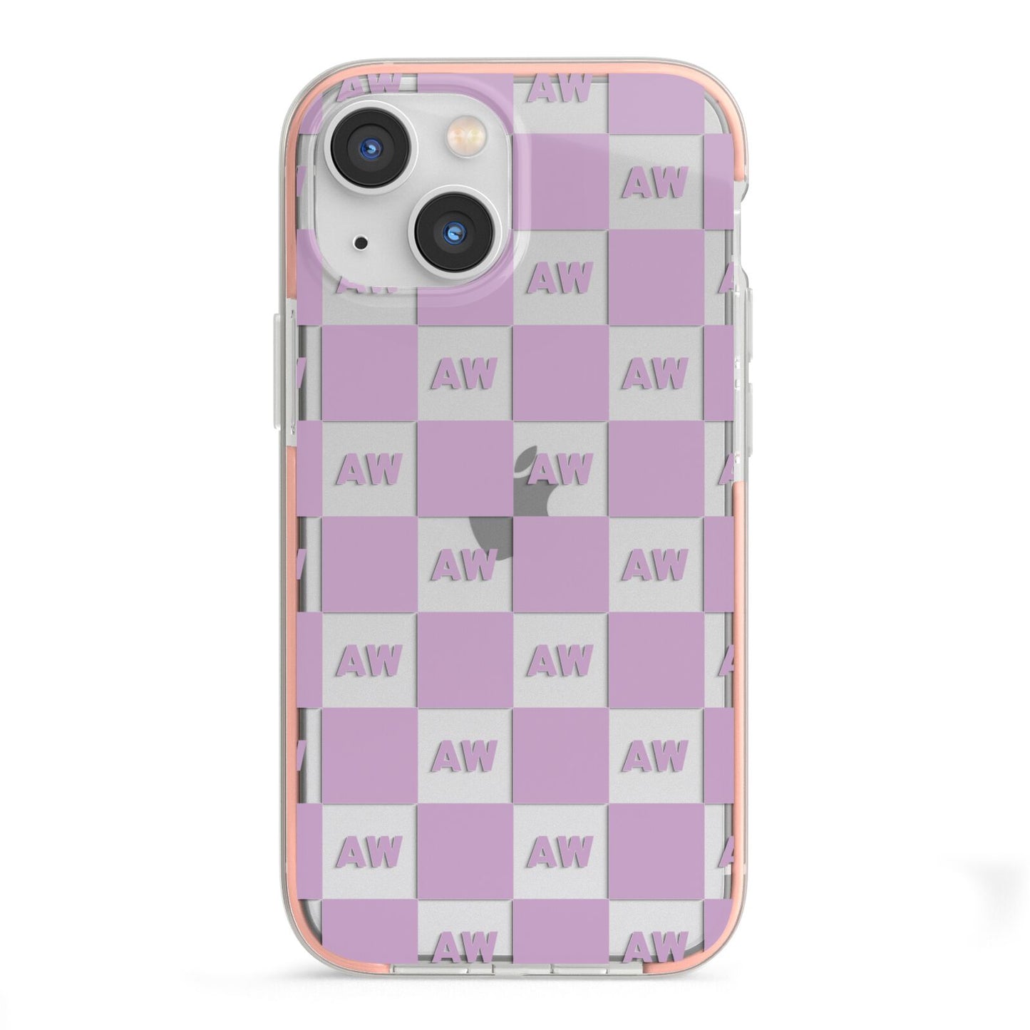 Personalised Check Grid iPhone 13 Mini TPU Impact Case with Pink Edges