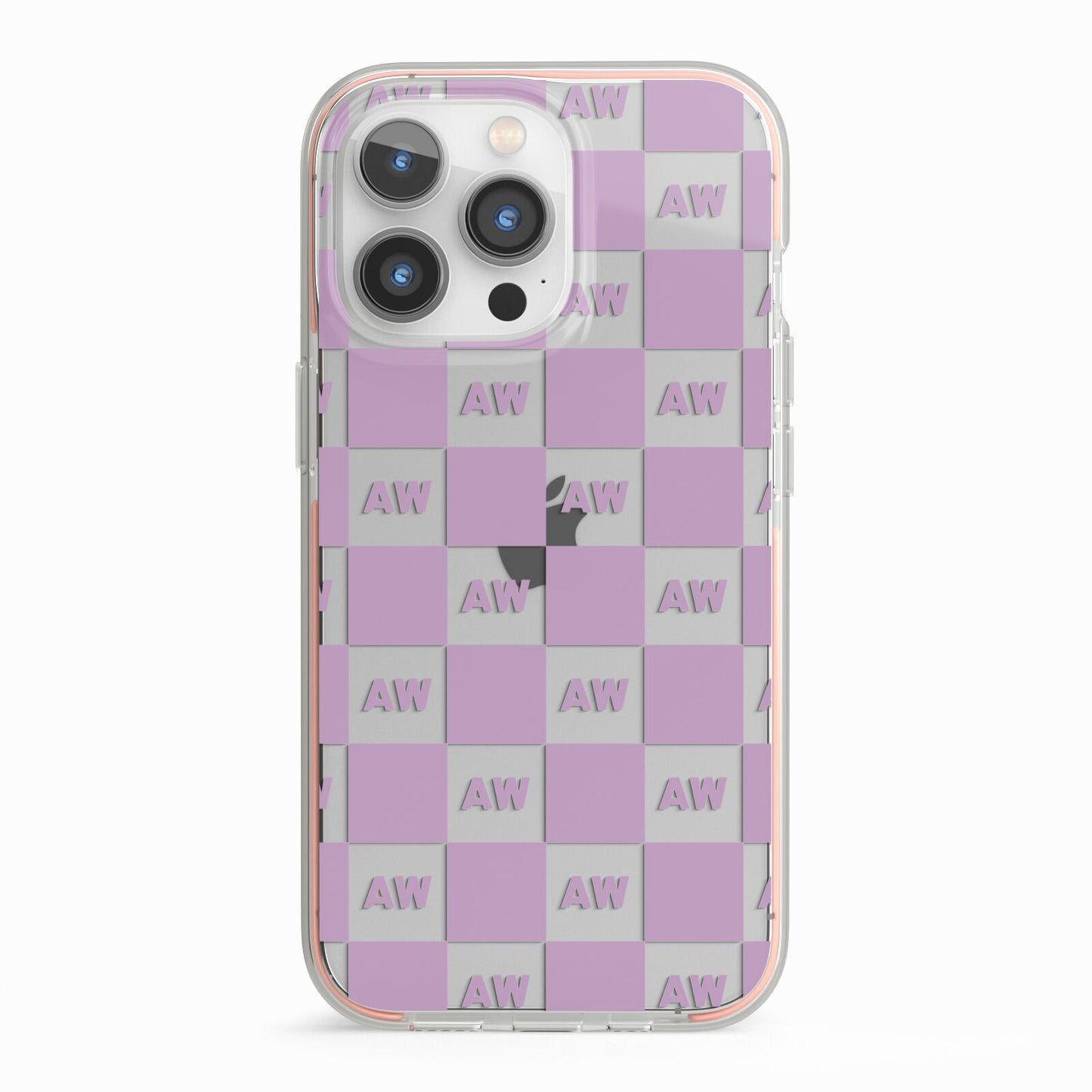 Personalised Check Grid iPhone 13 Pro TPU Impact Case with Pink Edges