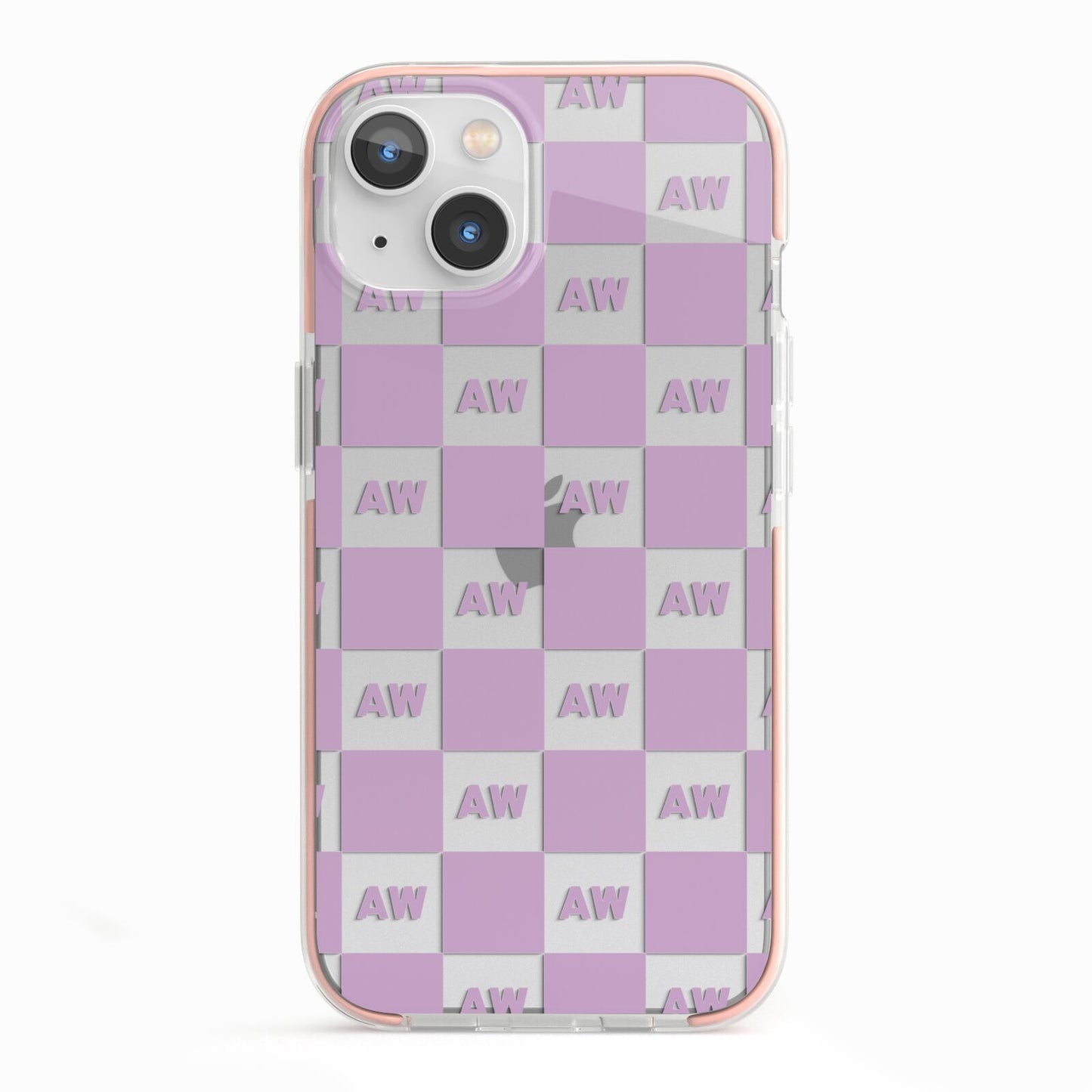 Personalised Check Grid iPhone 13 TPU Impact Case with Pink Edges