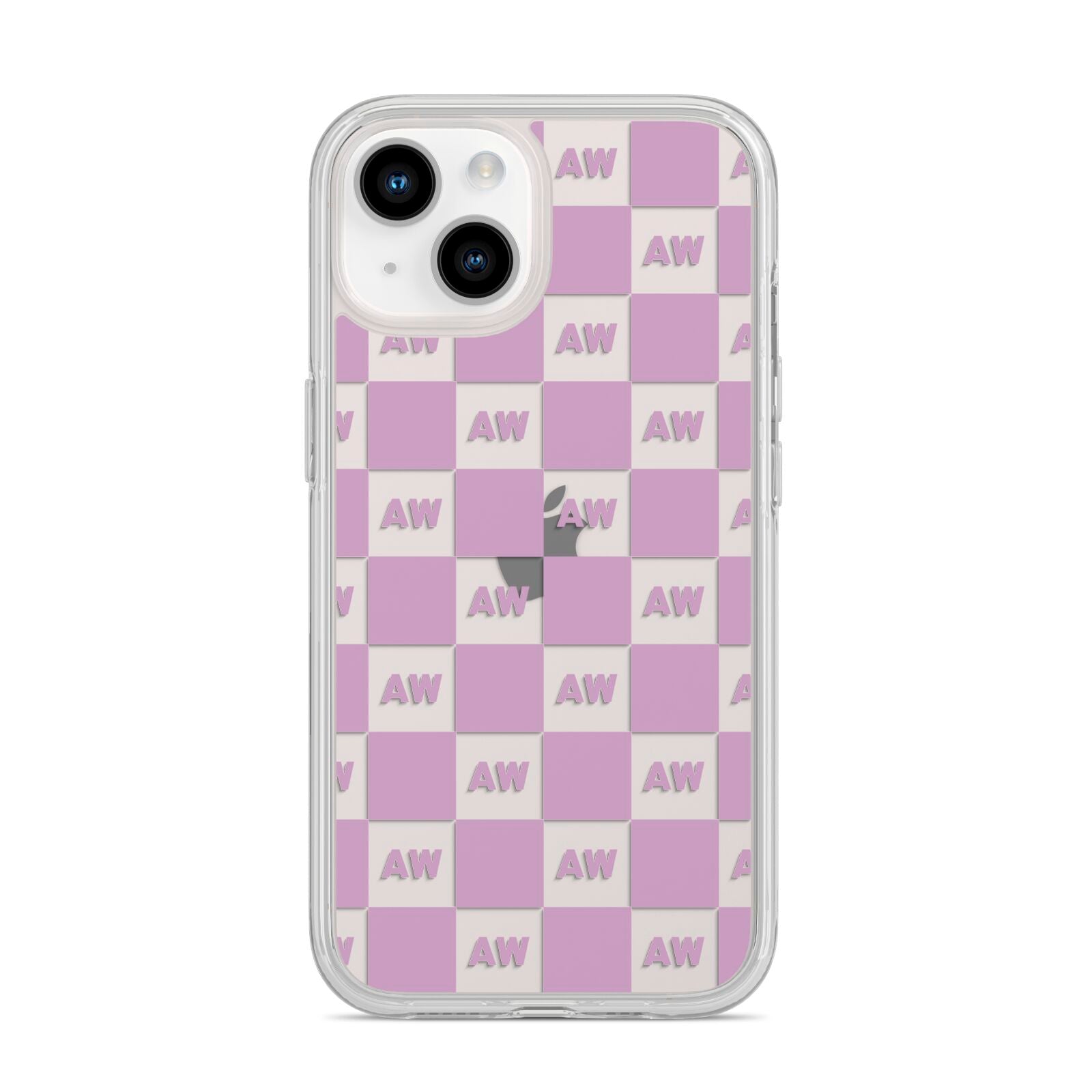 Personalised Check Grid iPhone 14 Clear Tough Case Starlight