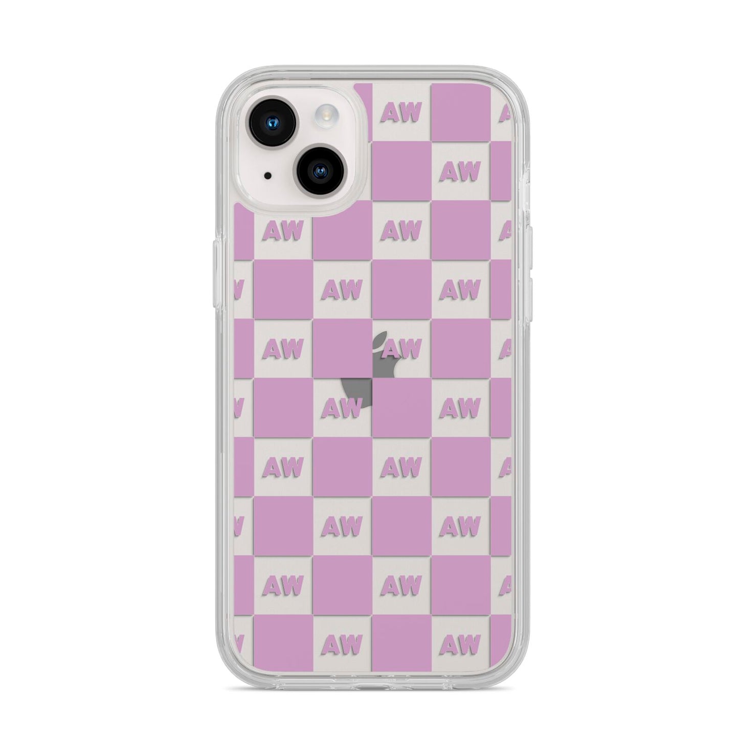 Personalised Check Grid iPhone 14 Plus Clear Tough Case Starlight