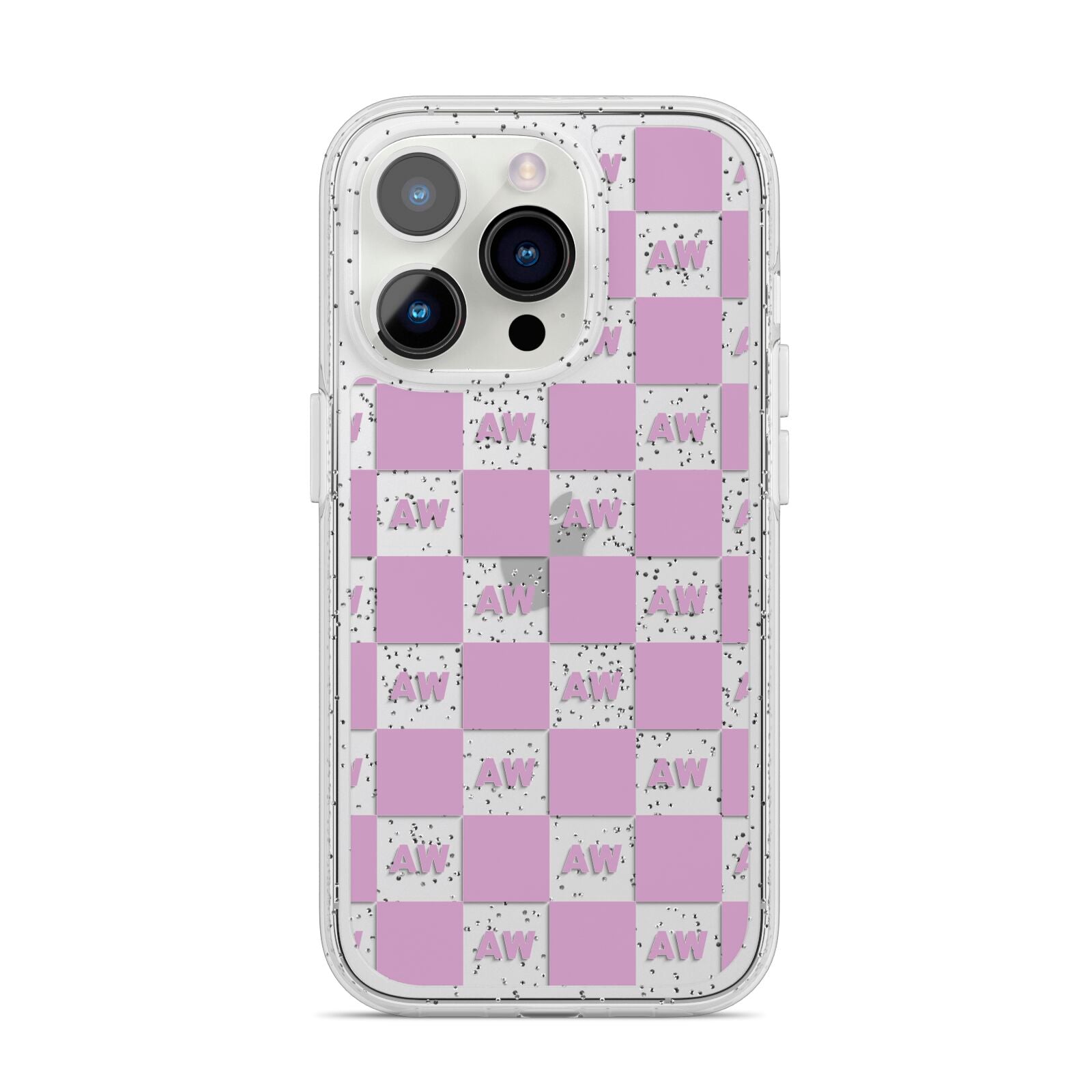 Personalised Check Grid iPhone 14 Pro Glitter Tough Case Silver